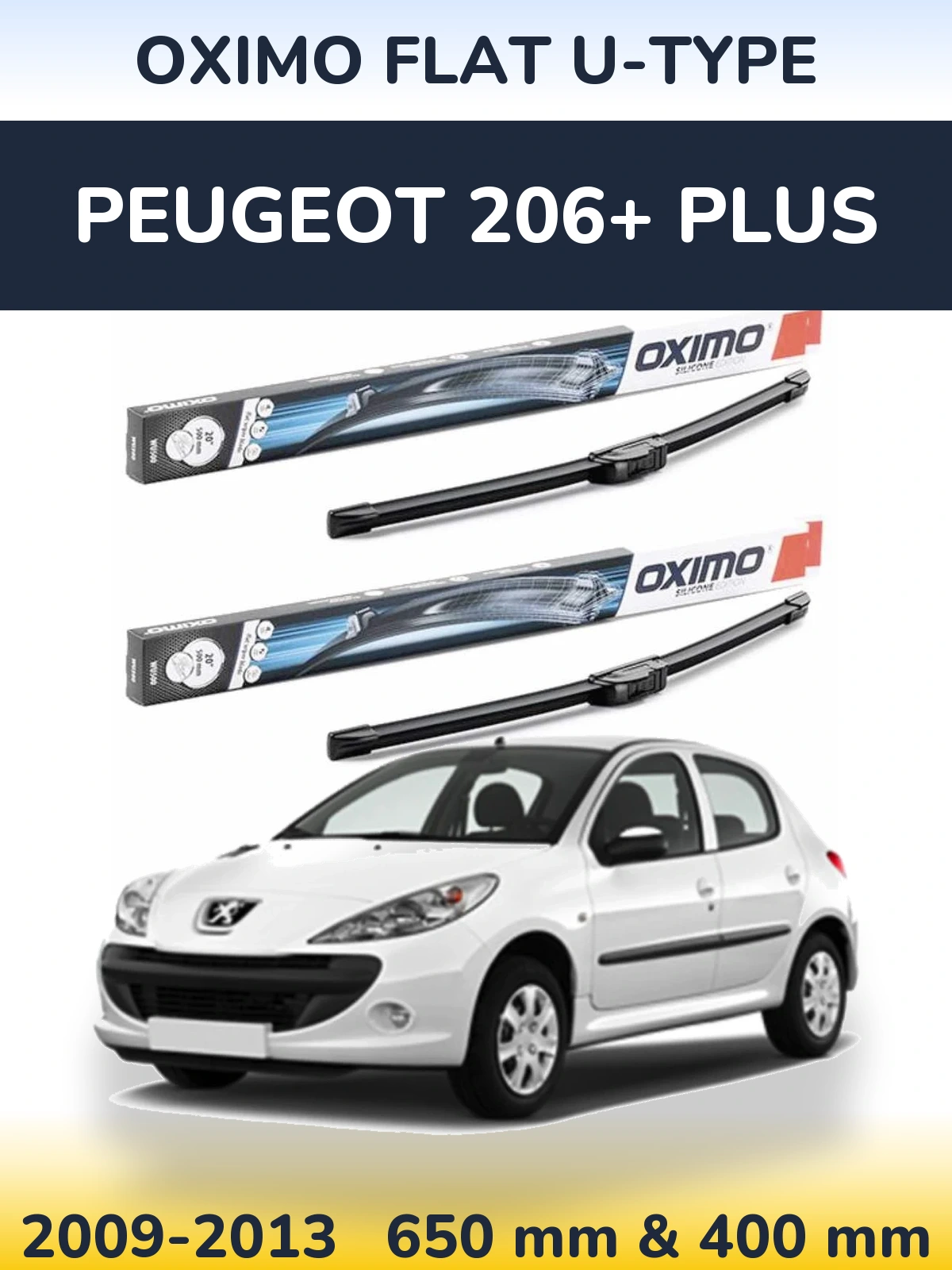 Komplet przednich wycieraczek Oximo Flat U-type 650 & 400 mm do Peugeot 206+ Plus 2009-2013