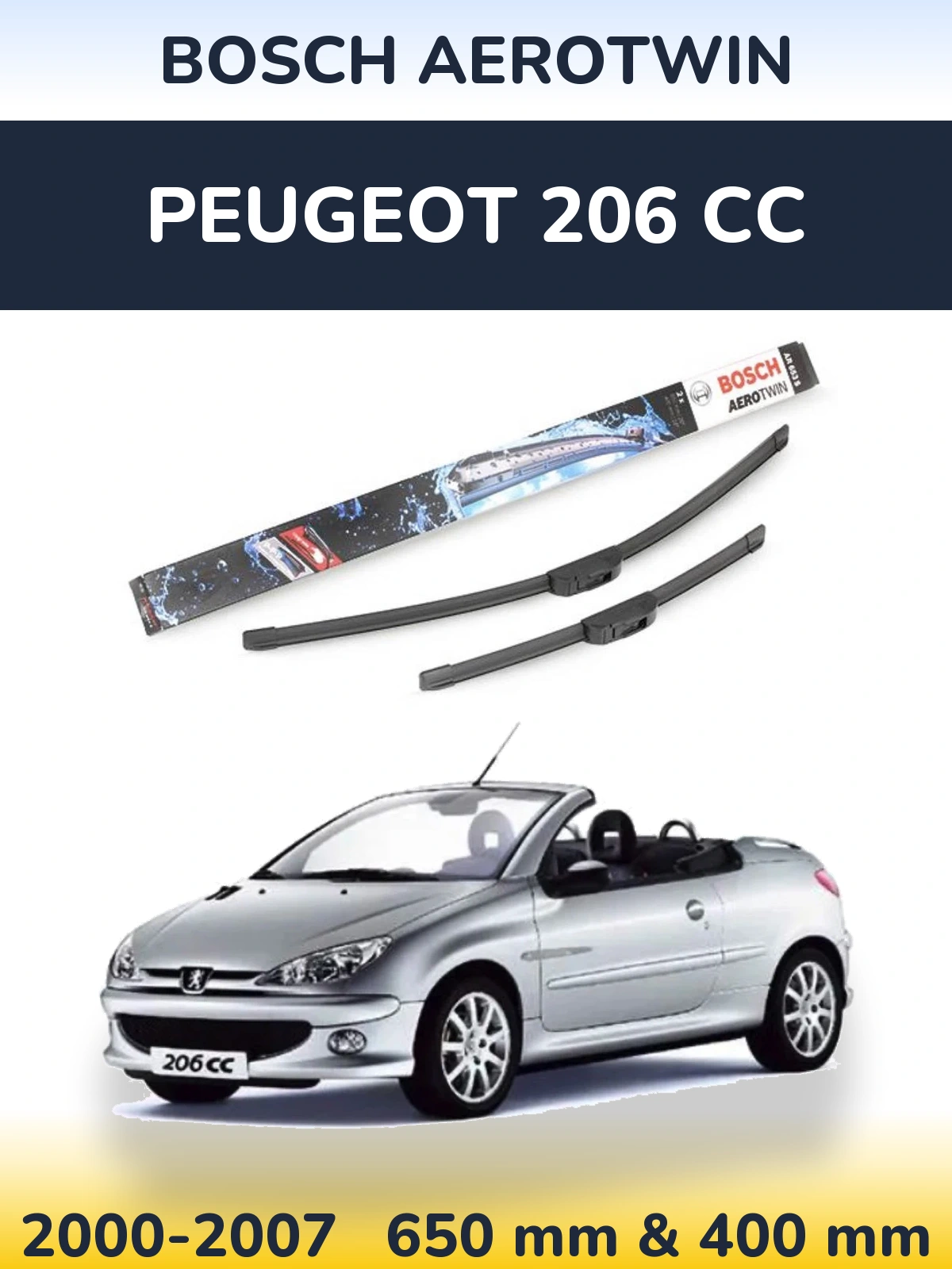 Комплект передніх щіток BOSCH AeroTwin 650 & 400 мм для Peugeot 206 CC 2000-2007