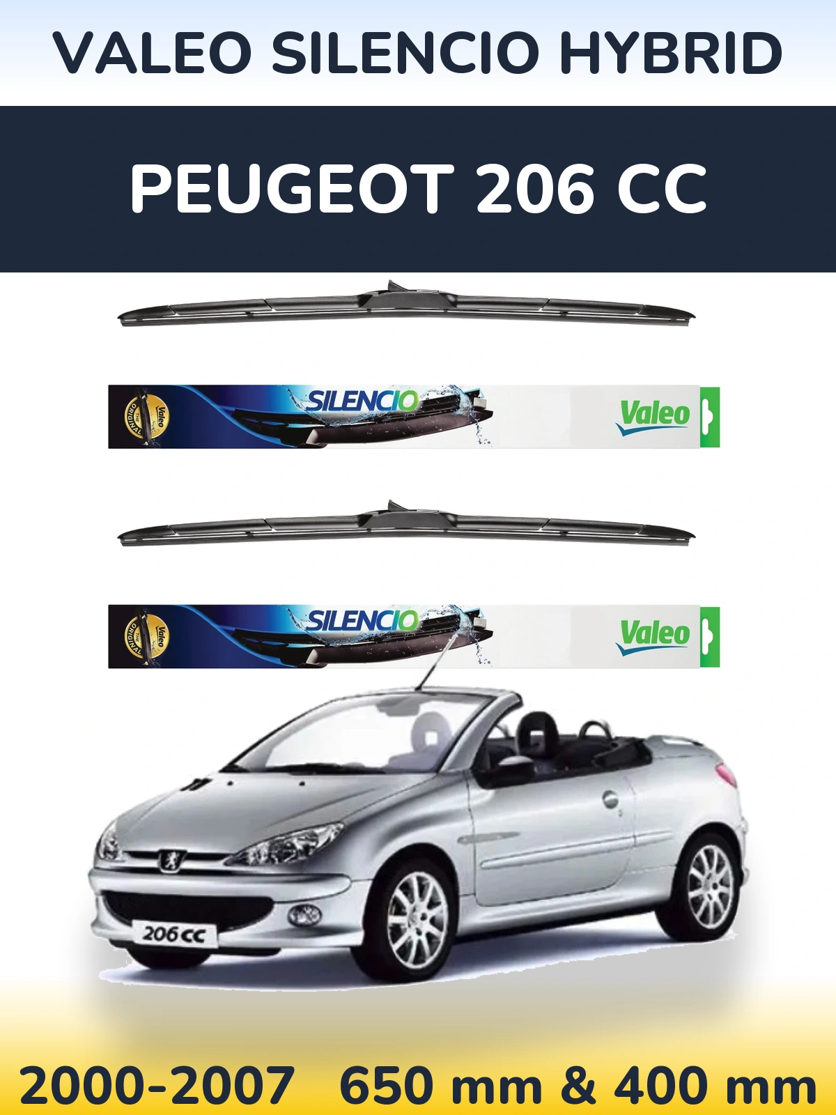 Комплект передних дворников Valeo Silencio Hybrid 650 & 400 мм для Peugeot 206 CC 2000-2007