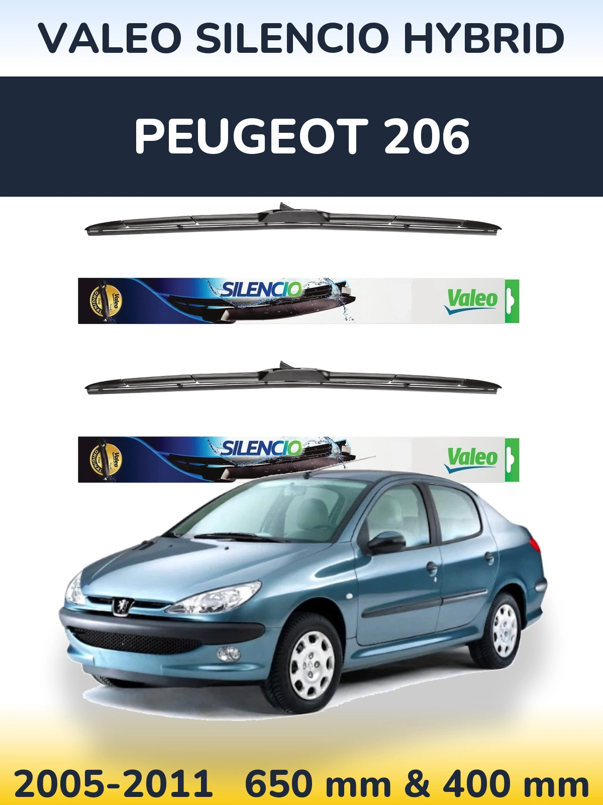 Komplet przednich wycieraczek Valeo Silencio Hybrid 650 & 400 mm do Peugeot 206 2005-2011