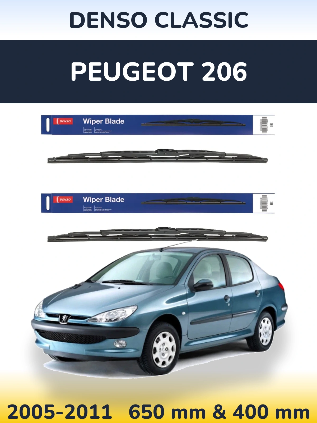 Komplet przednich wycieraczek Denso Classic 650 & 400 mm do Peugeot 206 2005-2011