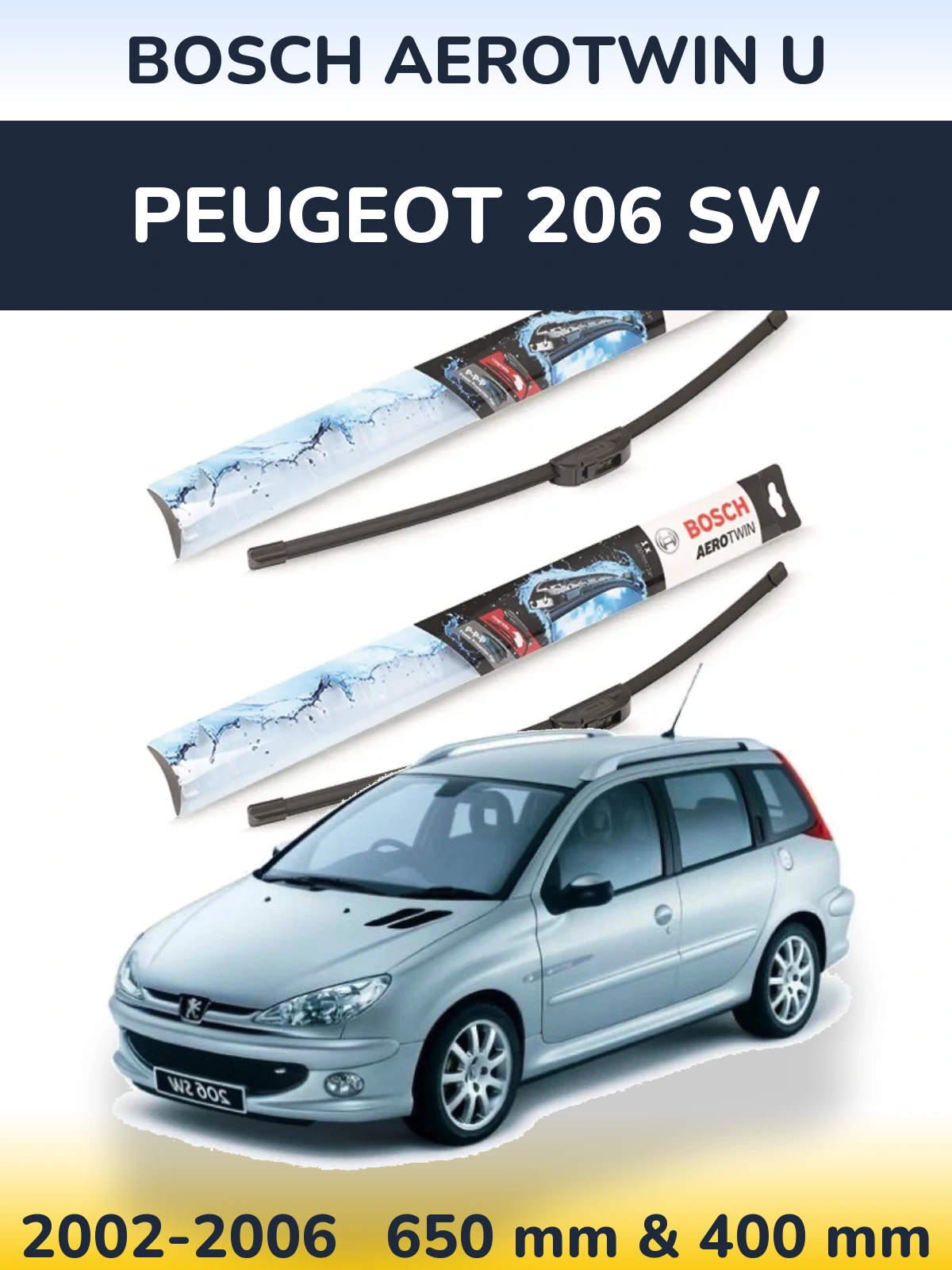 Komplet przednich wycieraczek BOSCH AeroTwin U 650 & 400 mm do Peugeot 206 SW 2002-2006