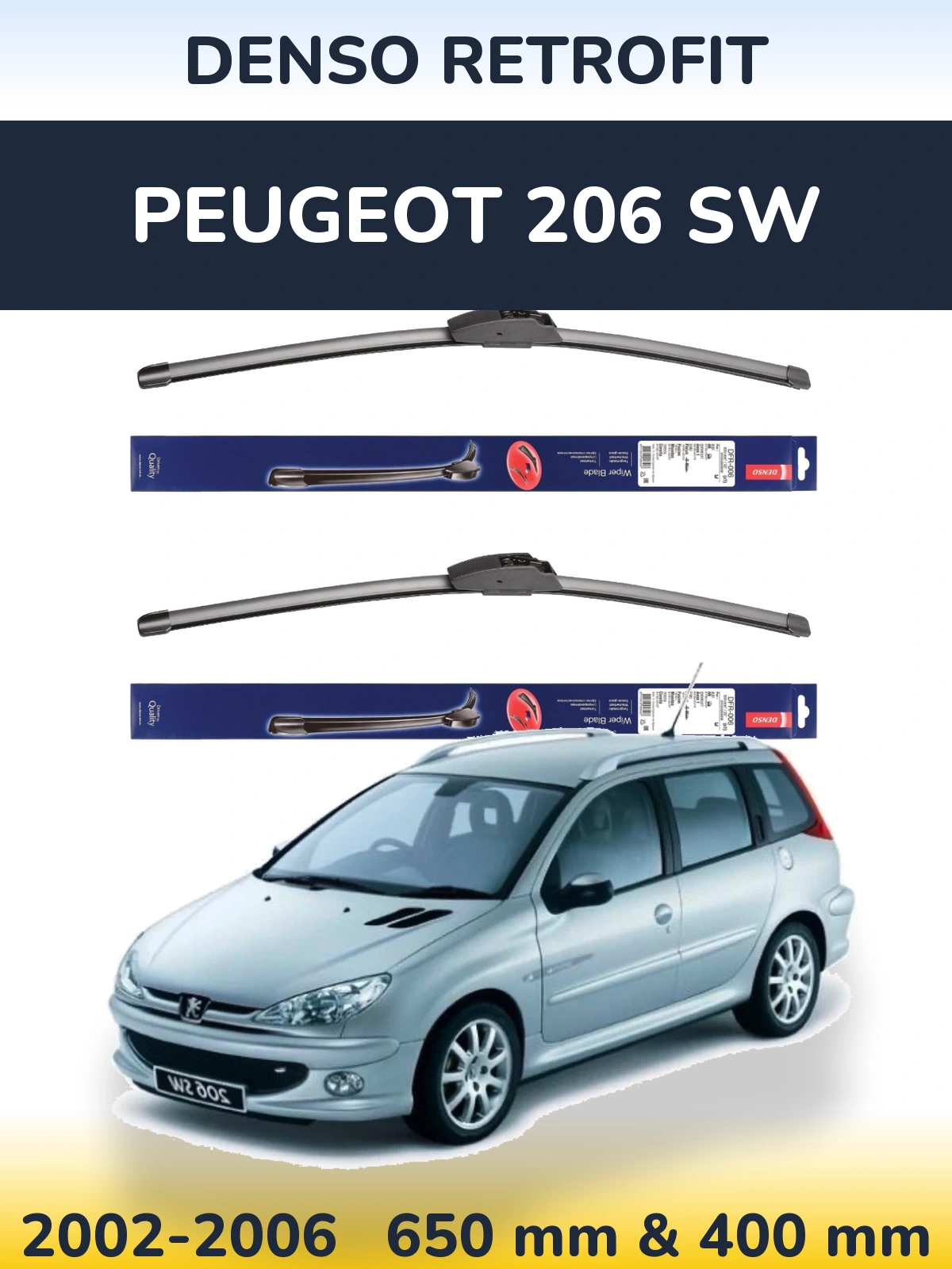 Komplet przednich wycieraczek Denso Retrofit 650 & 400 mm do Peugeot 206 SW 2002-2006
