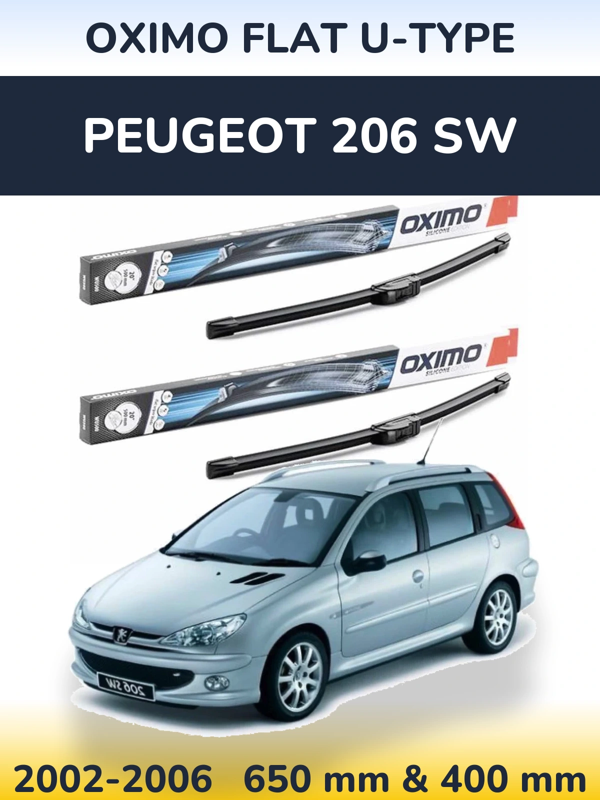 Komplet przednich wycieraczek Oximo Flat U-type 650 & 400 mm do Peugeot 206 SW 2002-2006