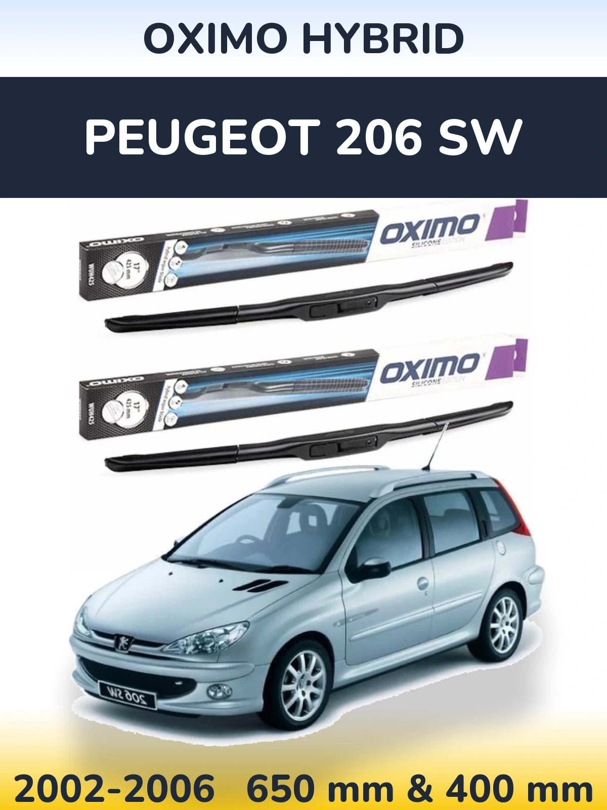 Komplet przednich wycieraczek Oximo Hybrid 650 & 400 mm do Peugeot 206 SW 2002-2006