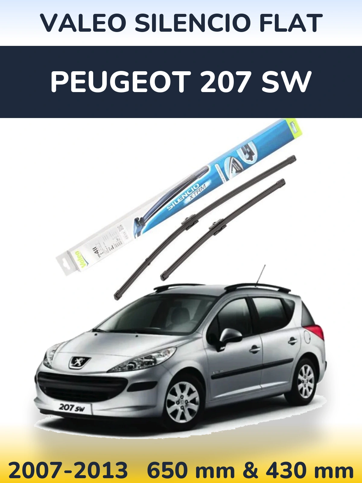 Front wiper blade set Valeo Silencio Flat 650 & 420 mm for Peugeot 207 SW 2007-2013