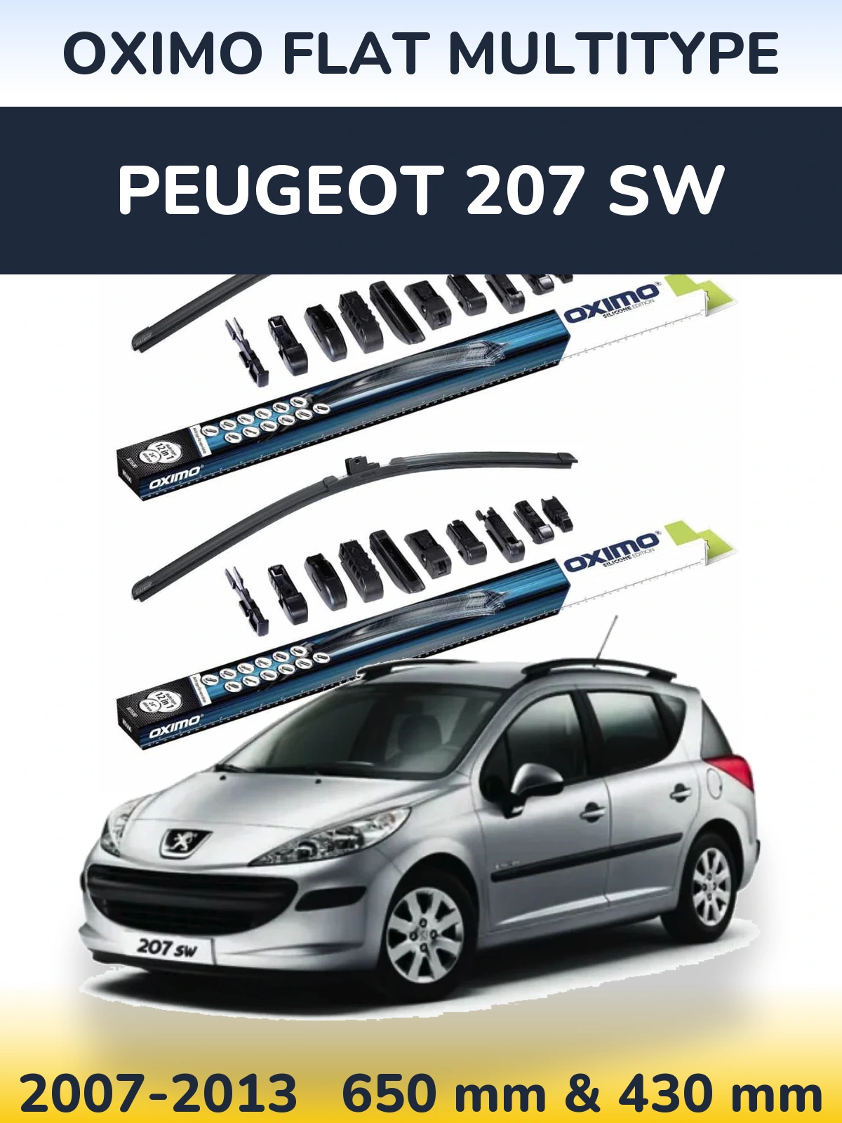 Комплект передних дворников Oximo Flat MultiТипe 650 & 430 мм для Peugeot 207 SW 2007-2013
