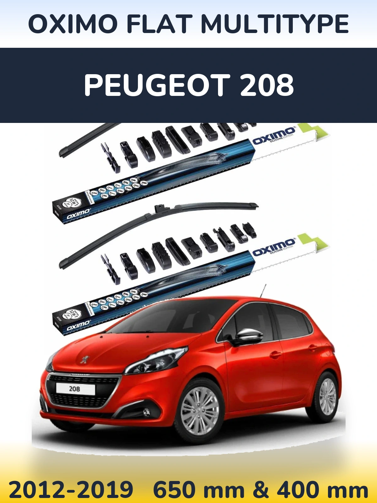 Komplet przednich wycieraczek Oximo Flat MultiType 650 & 400 mm do Peugeot 208 2012-2019