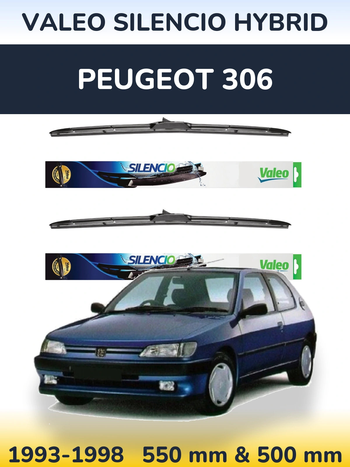 Komplet przednich wycieraczek Valeo Silencio Hybrid 550 & 500 mm do Peugeot 306 1993-1998