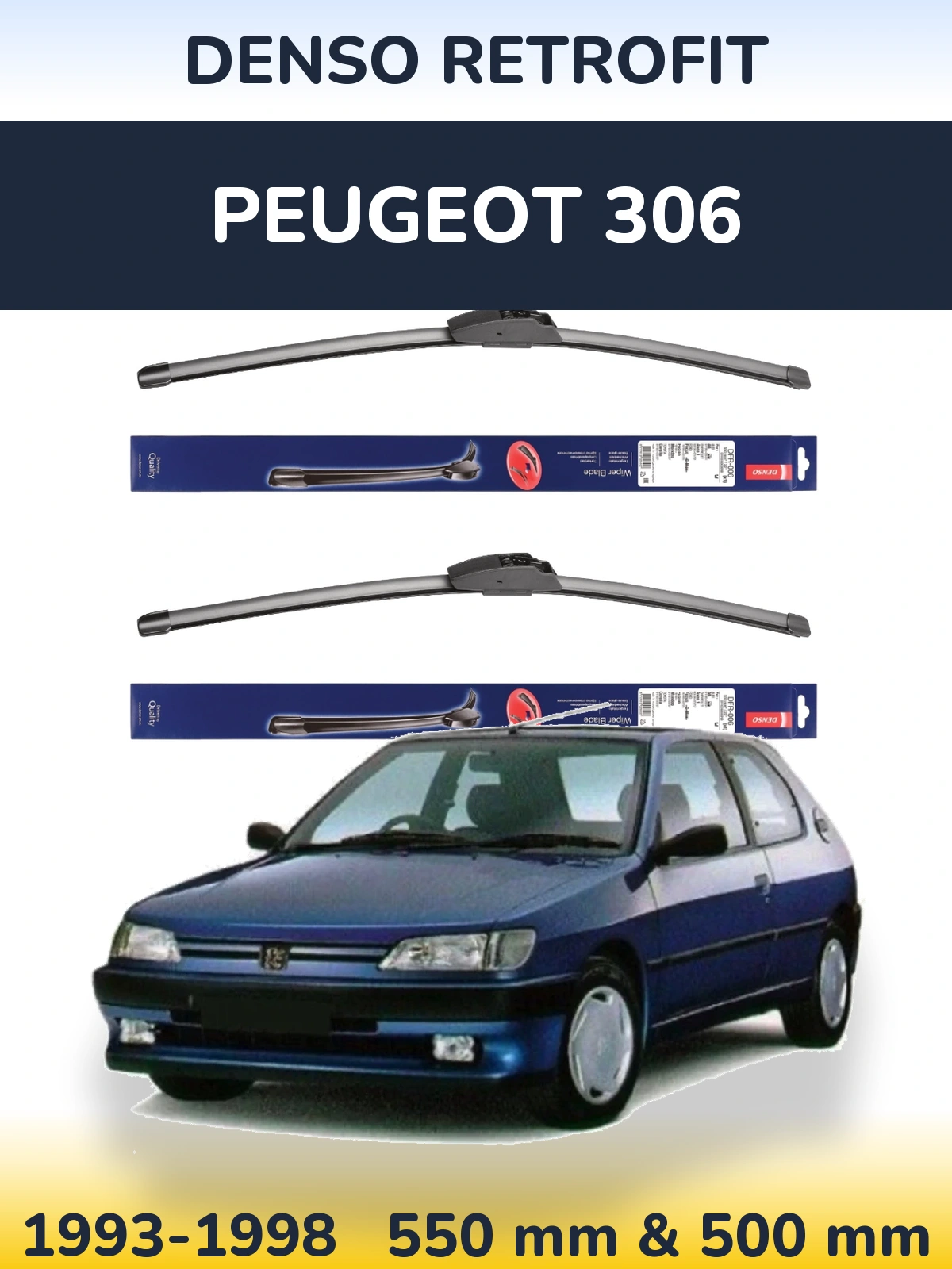 Komplet przednich wycieraczek Denso Retrofit 550 & 500 mm do Peugeot 306 1993-1998