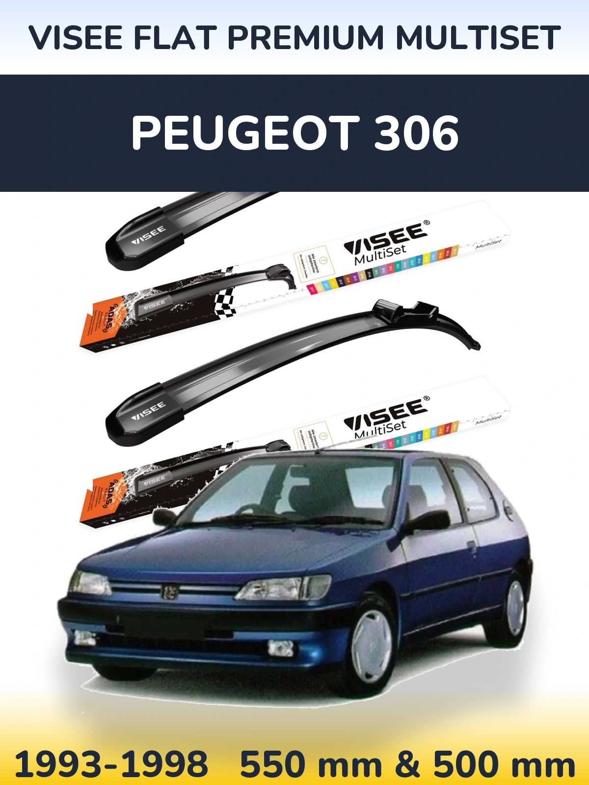 Комплект передних дворников VISEE FLAT PREMIUM MultiSet 550 & 500 мм для Peugeot 306 1993-1998