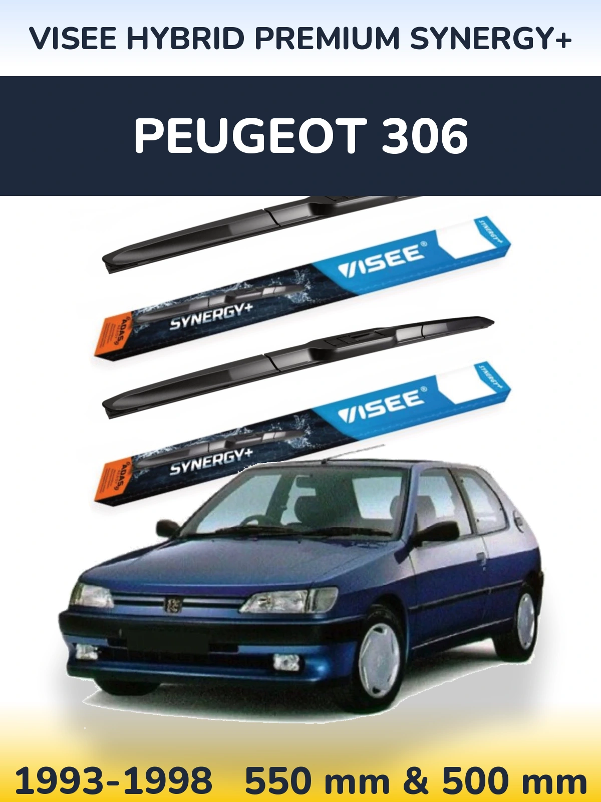 Комплект передних дворников VISEE HYBRID PREMIUM SYNERGY+ 550 & 500 мм для Peugeot 306 1993-1998