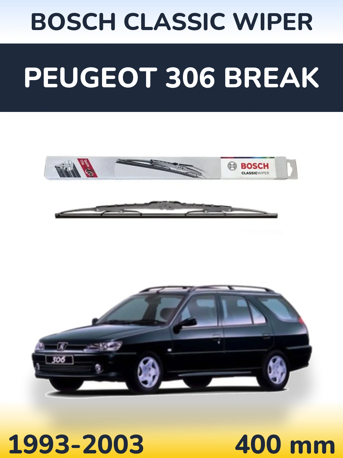 Rear wiper blade BOSCH Classic Wiper 400 mm for Peugeot 306 Break 1993-2003
