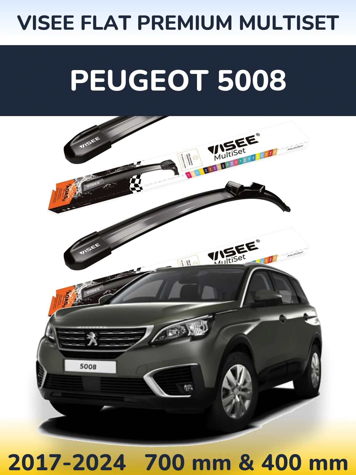 Komplet przednich wycieraczek VISEE FLAT PREMIUM MultiSet 700 & 400 mm do Peugeot 5008 2017-2024