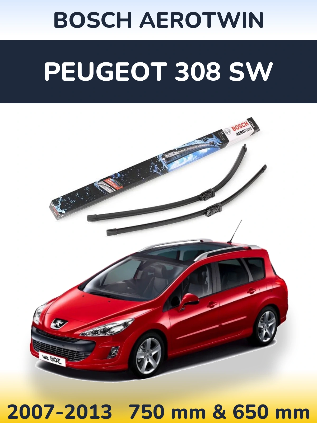 Комплект передних дворников BOSCH AeroTwin 750 & 650 мм для Peugeot 308 SW 2007-2013