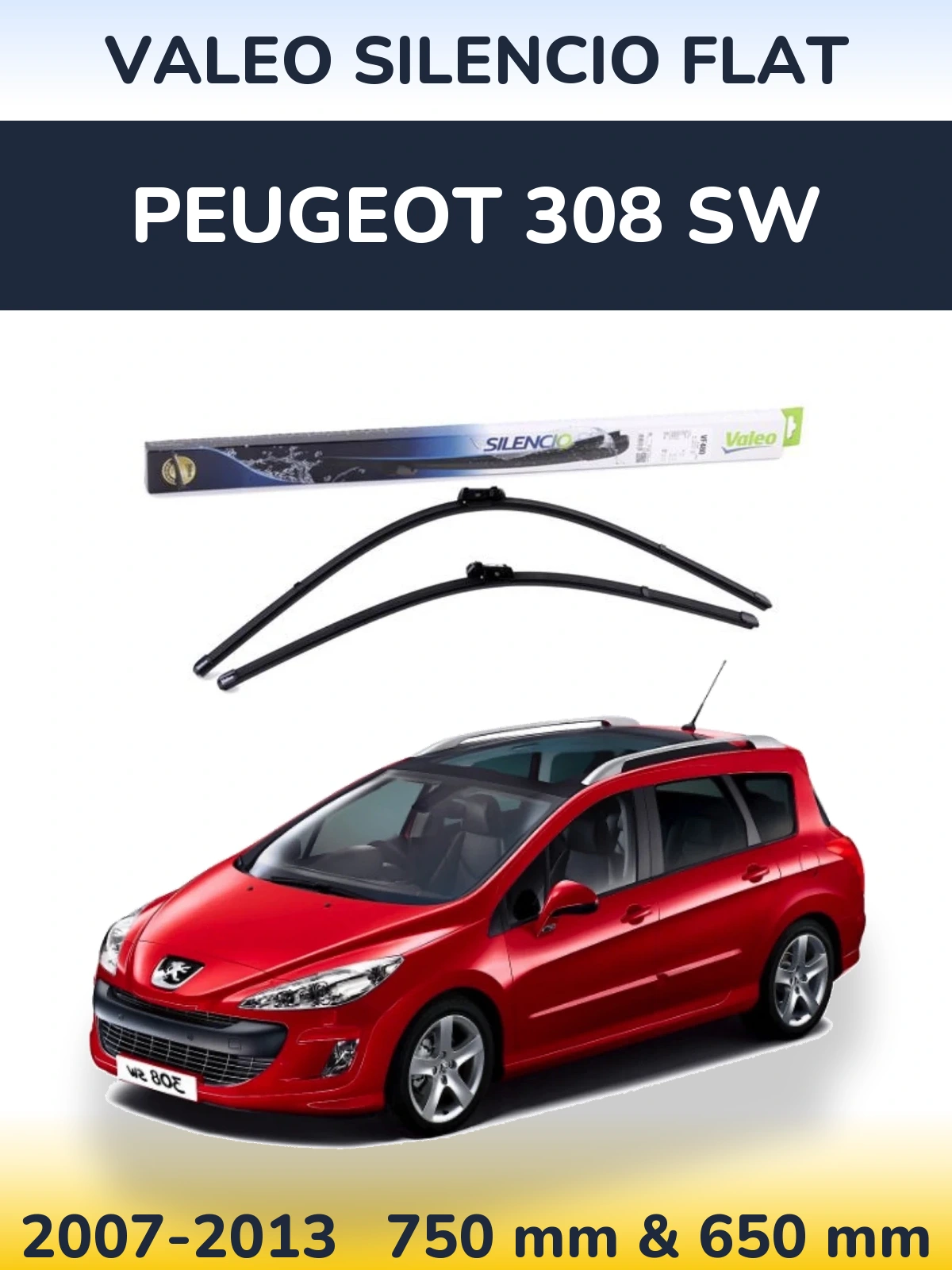 Комплект передних дворников Valeo Silencio Flat 750 & 650 мм для Peugeot 308 SW 2007-2013