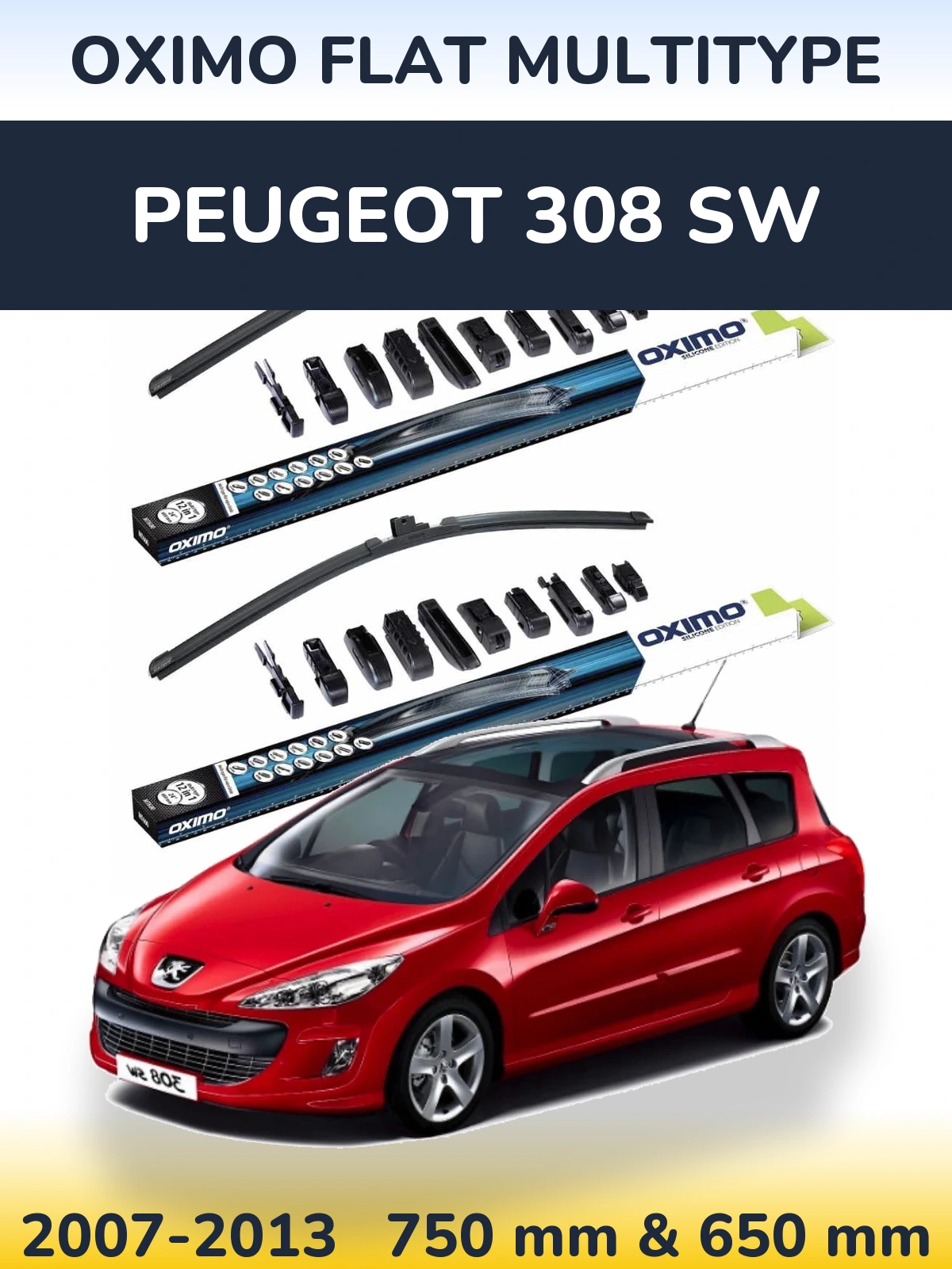 Комплект передних дворников Oximo Flat MultiТипe 750 & 650 мм для Peugeot 308 SW 2007-2013