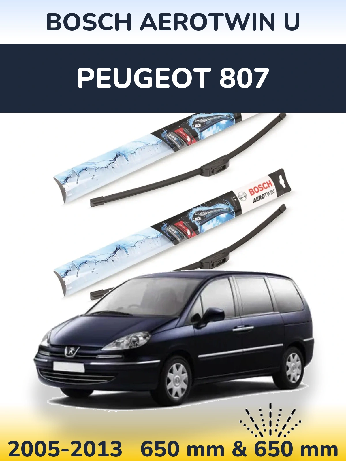 Front wiper blade set BOSCH AeroTwin U 650 & 650 mm for Peugeot 807 2005-2013