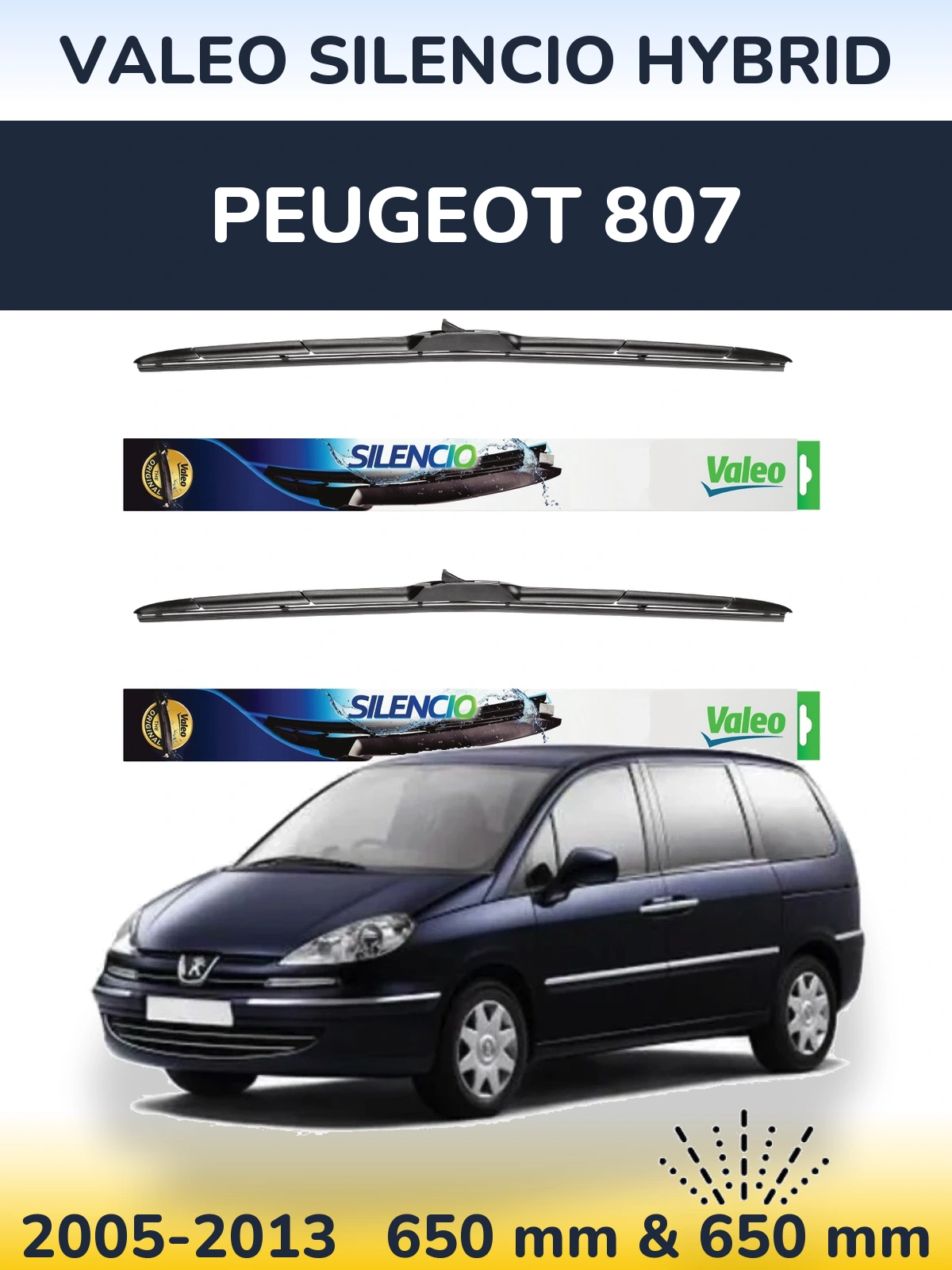 Komplet przednich wycieraczek Valeo Silencio Hybrid 650 & 650 mm do Peugeot 807 2005-2013