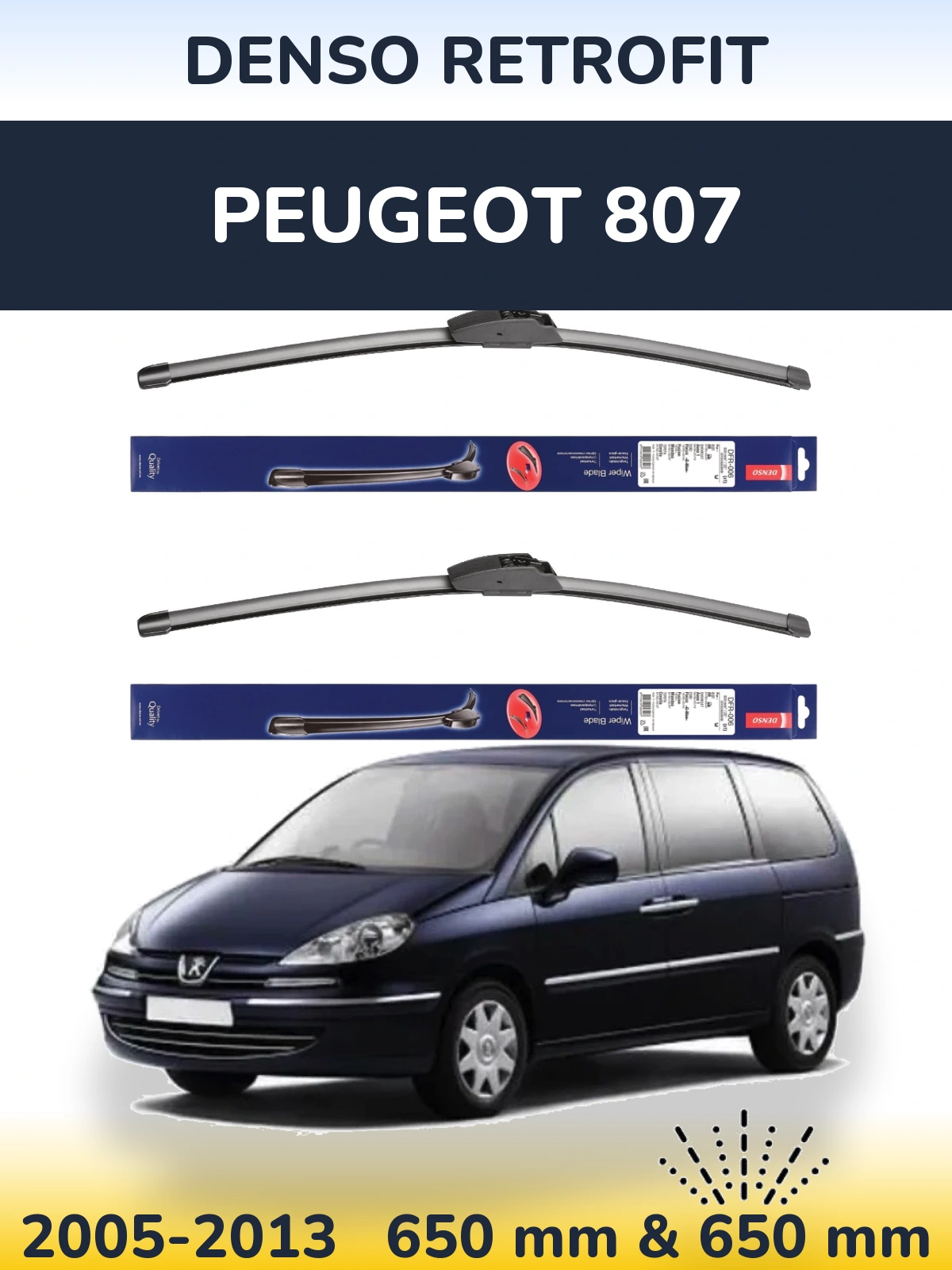 Komplet przednich wycieraczek Denso Retrofit 650 & 650 mm do Peugeot 807 2005-2013