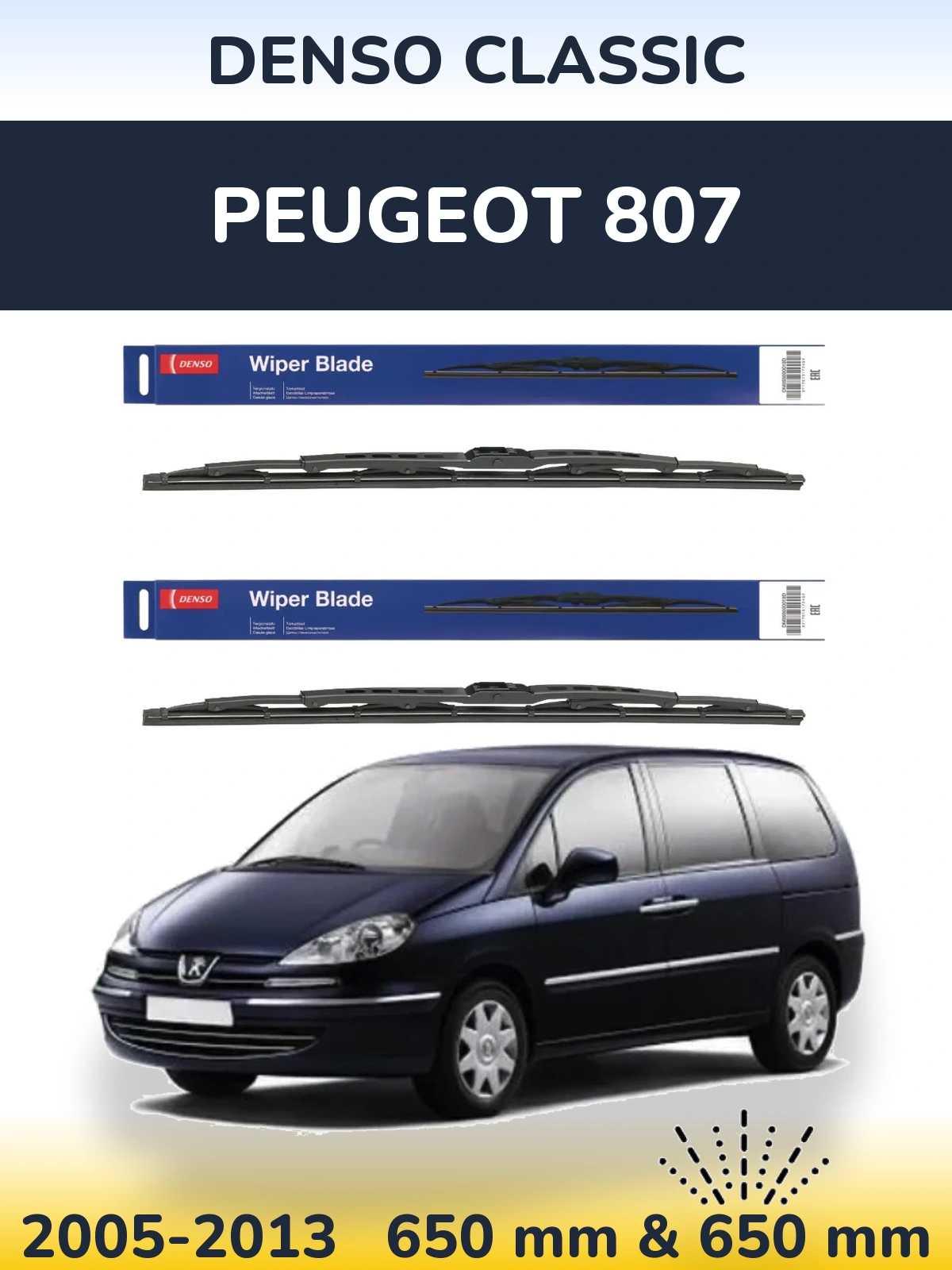 Front wiper blade set Denso Classic 650 & 650 mm for Peugeot 807 2005-2013