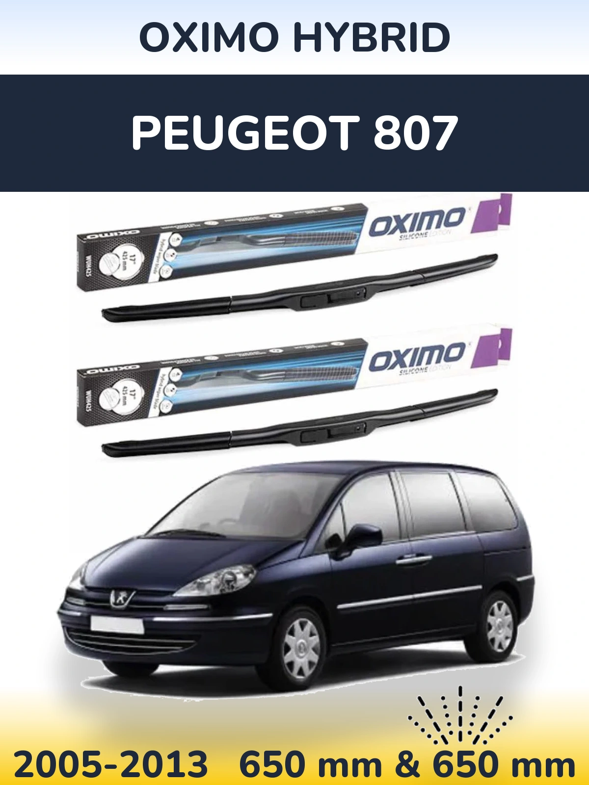 Komplet przednich wycieraczek Oximo Hybrid 650 & 650 mm do Peugeot 807 2005-2013