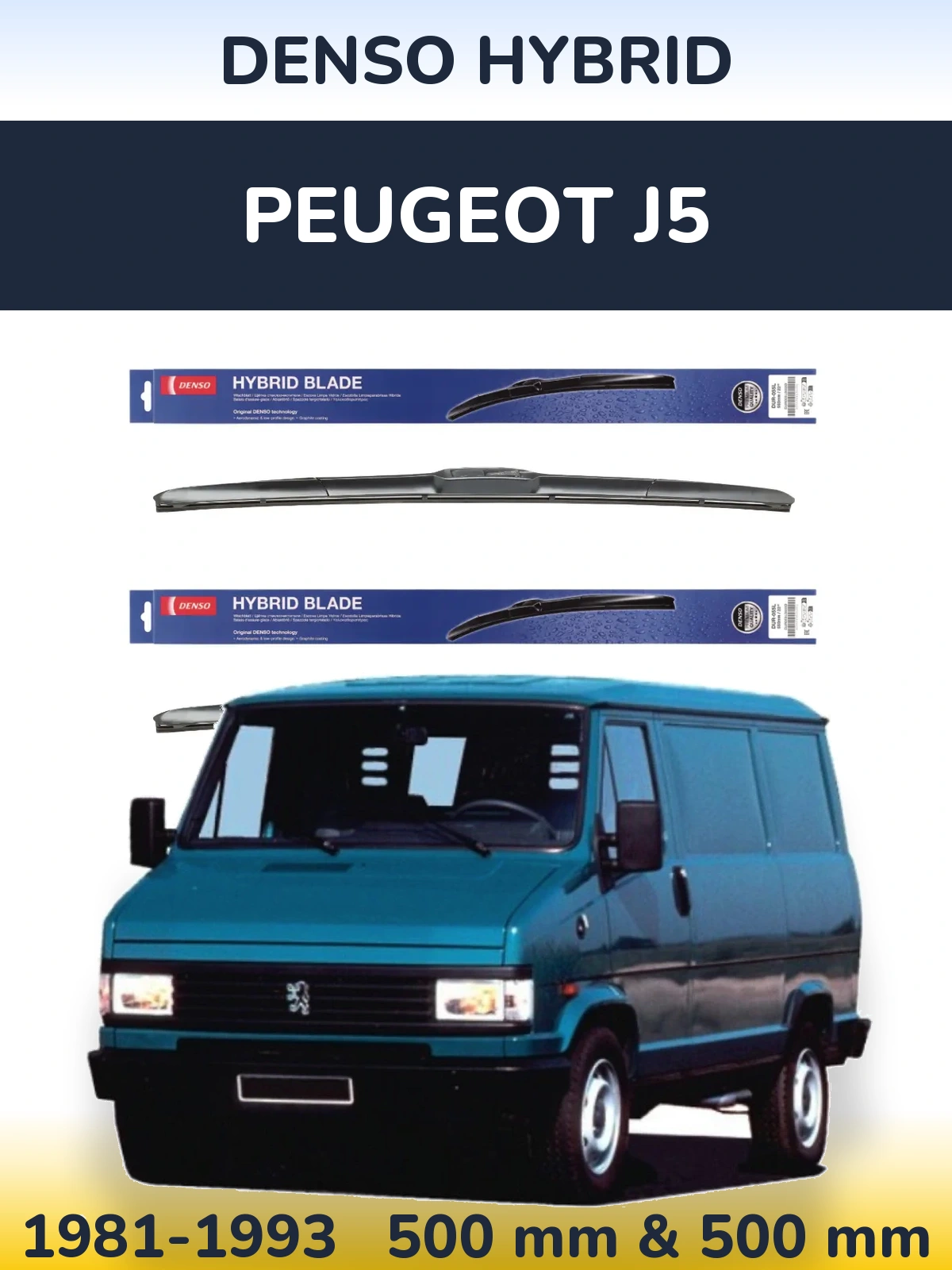 Комплект передних дворников Denso Hybrid 500 & 500 мм для Peugeot J5 1981-1993