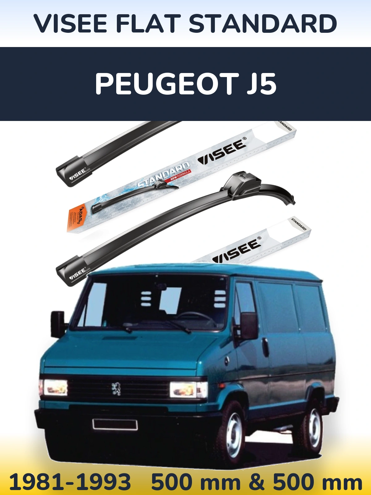 Комплект передних дворников VISEE FLAT STANDARD 500 & 500 мм для Peugeot J5 1981-1993