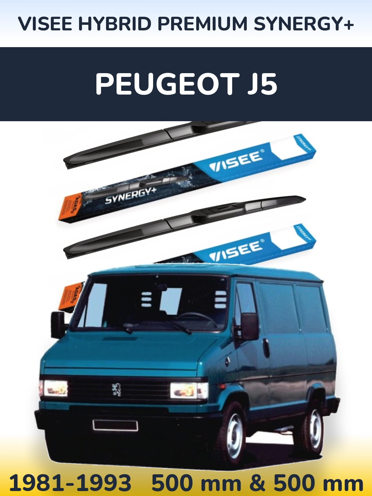 Komplet przednich wycieraczek VISEE HYBRID PREMIUM SYNERGY+ 500 & 500 mm do Peugeot J5 1981-1993