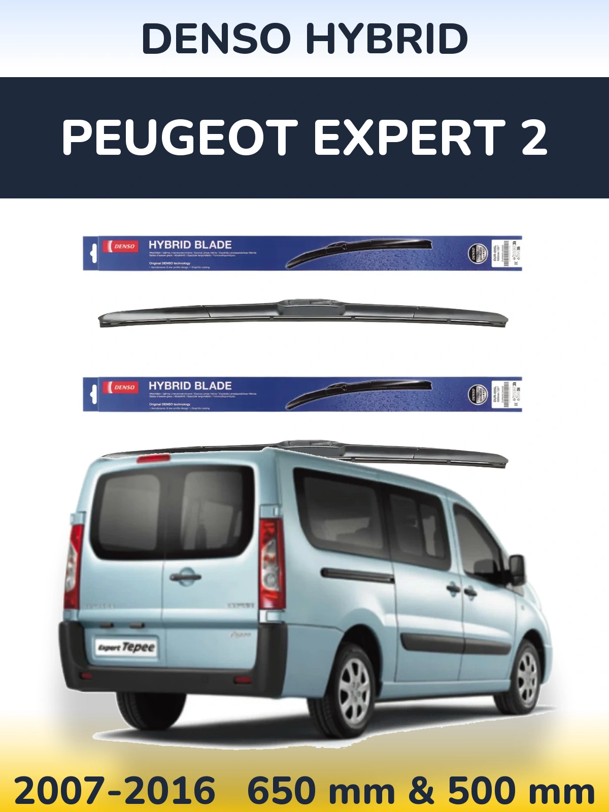 Komplet przednich wycieraczek Denso Hybrid 650 & 500 mm do Peugeot Expert 2 2007-2016