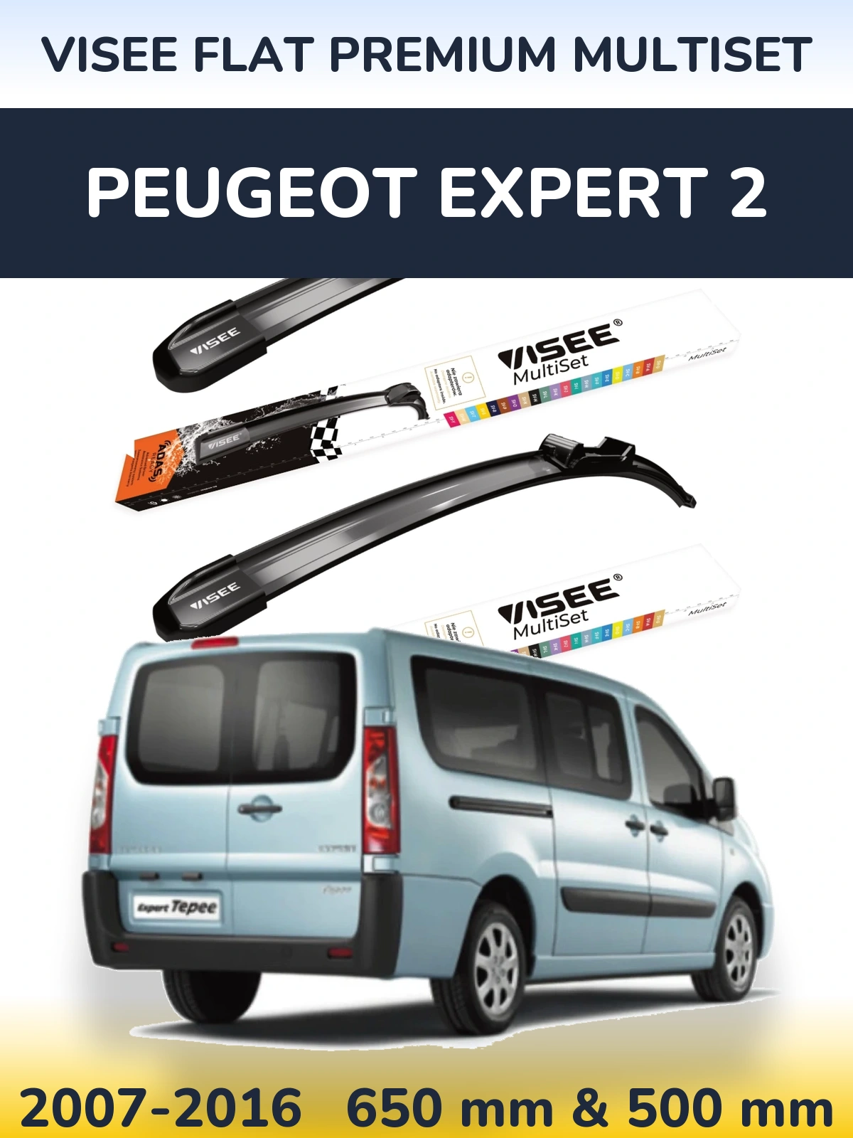 Komplet przednich wycieraczek VISEE FLAT PREMIUM MultiSet 650 & 500 mm do Peugeot Expert 2 2007-2016