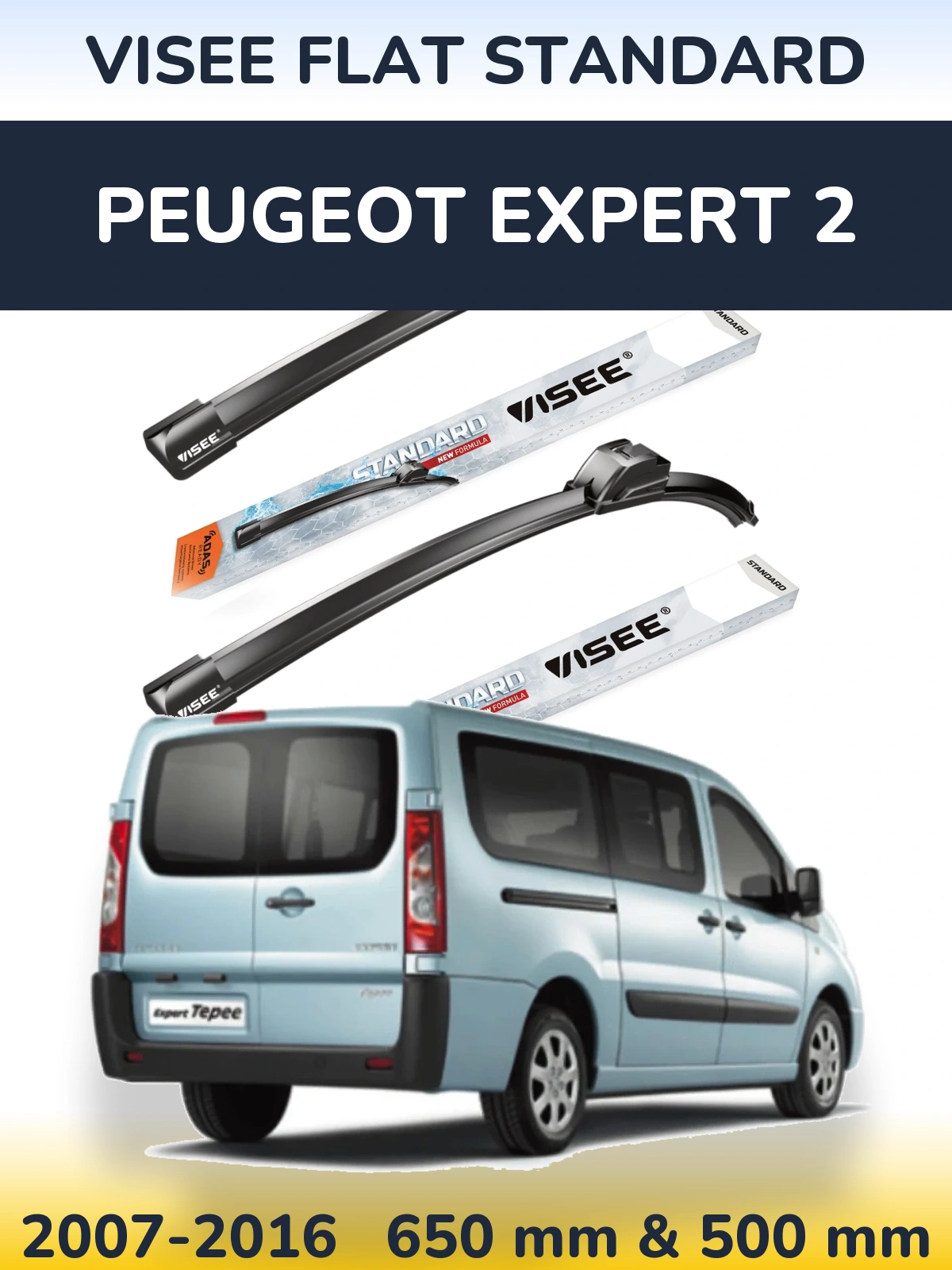 Комплект передних дворников VISEE FLAT STANDARD 650 & 500 мм для Peugeot Expert 2 2007-2016