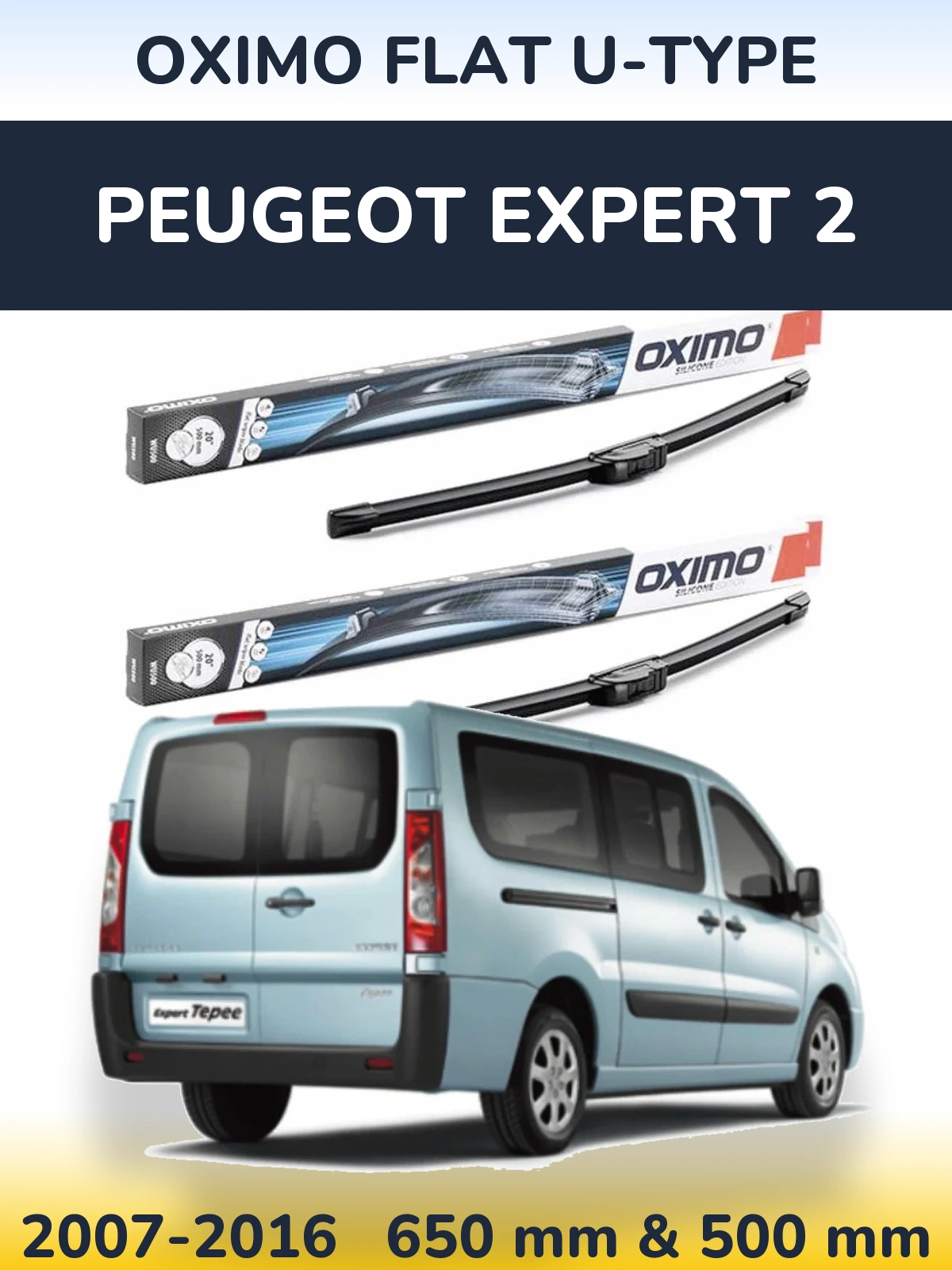 Комплект передних дворников Oximo Flat U-type 650 & 500 мм для Peugeot Expert 2 2007-2016