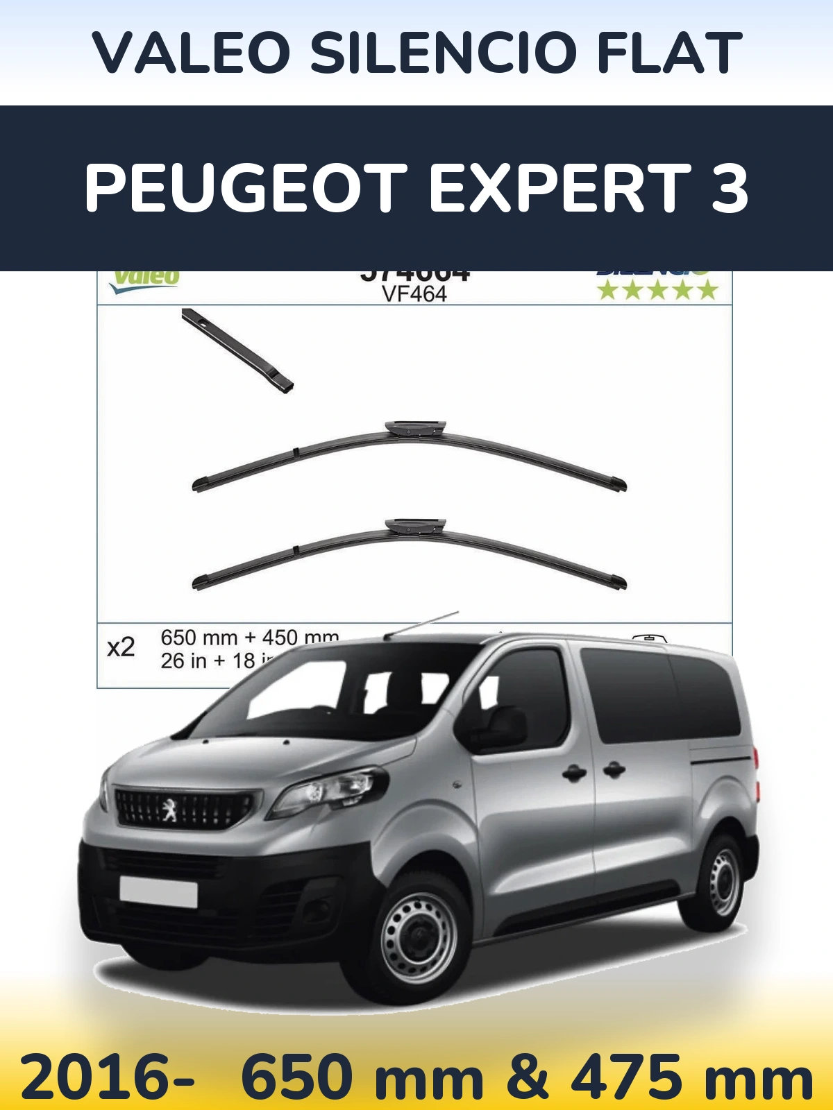 Комплект передних дворников Valeo Silencio Flat 650 & 450 мм для Peugeot Expert 3 2016-2026