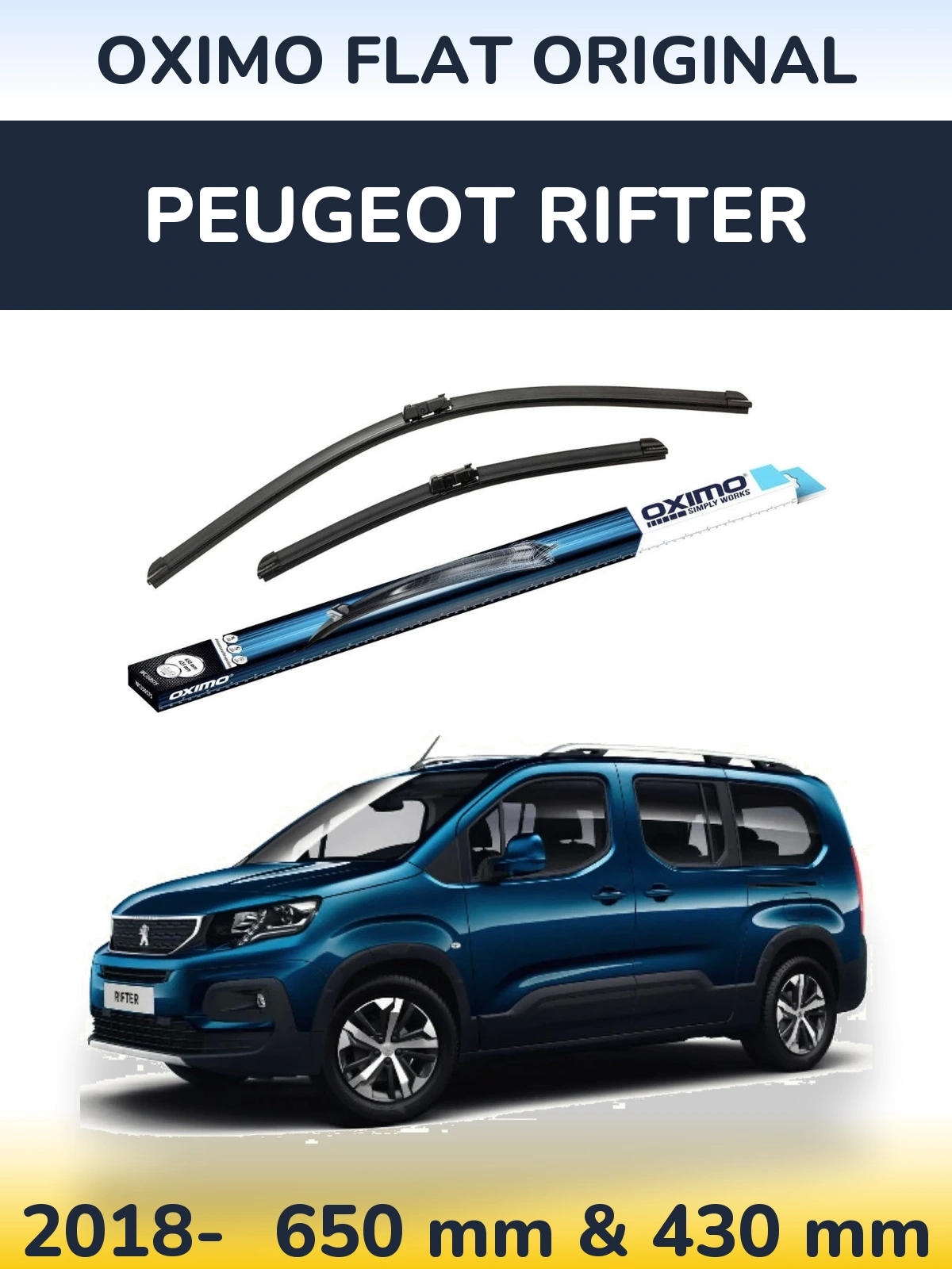 Komplet przednich wycieraczek Oximo Flat Original 650 & 430 mm do Peugeot Rifter 2018-2026