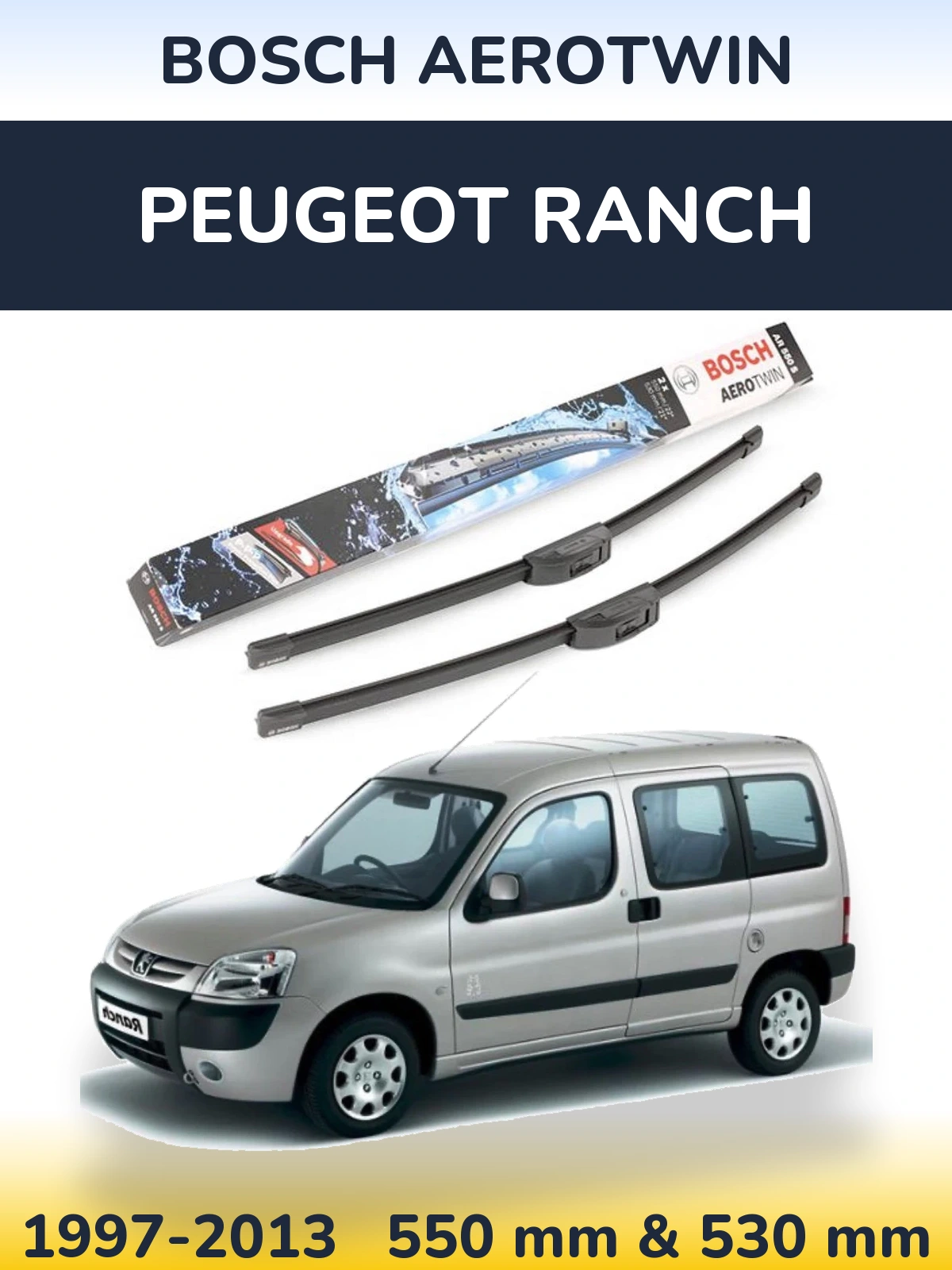 Комплект передних дворников BOSCH AeroTwin 550 & 530 мм для Peugeot Ranch 1997-2013