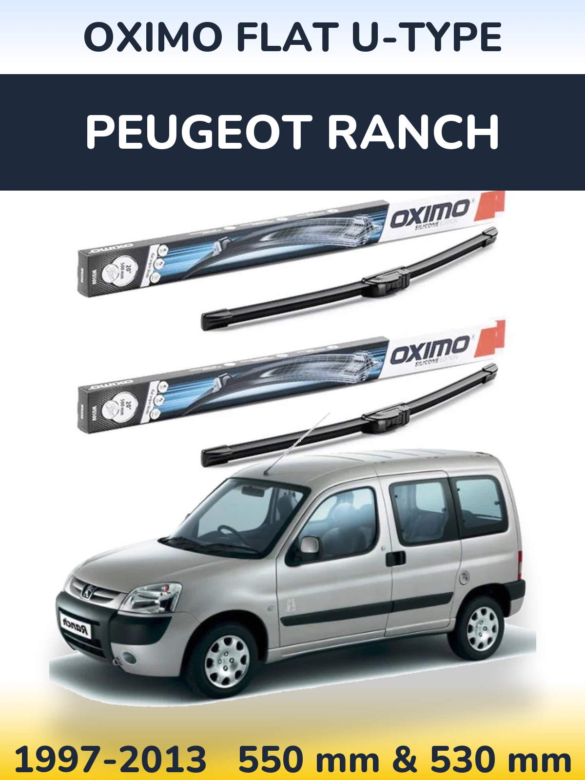 Komplet przednich wycieraczek Oximo Flat U-type 550 & 530 mm do Peugeot Ranch 1997-2013