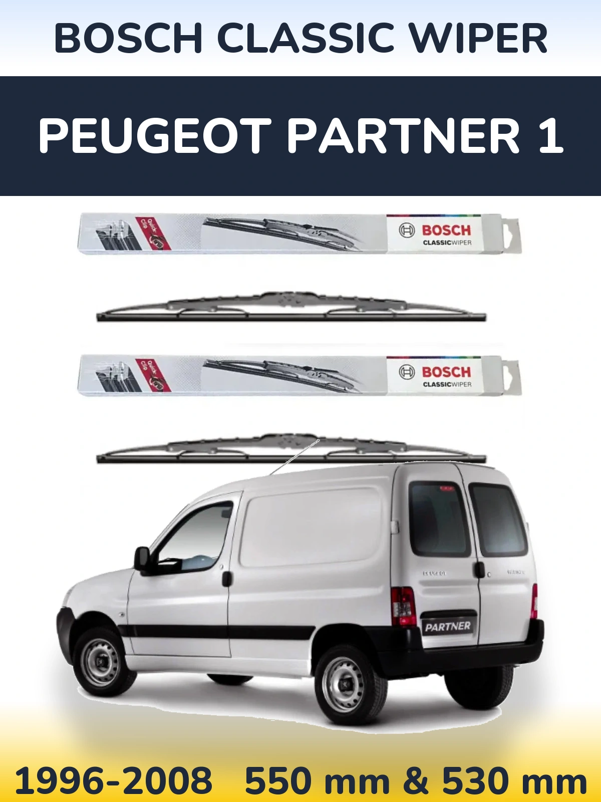 Комплект передних дворников BOSCH Classic Wiper 550 & 530 мм для Peugeot Partner 1 1996-2008