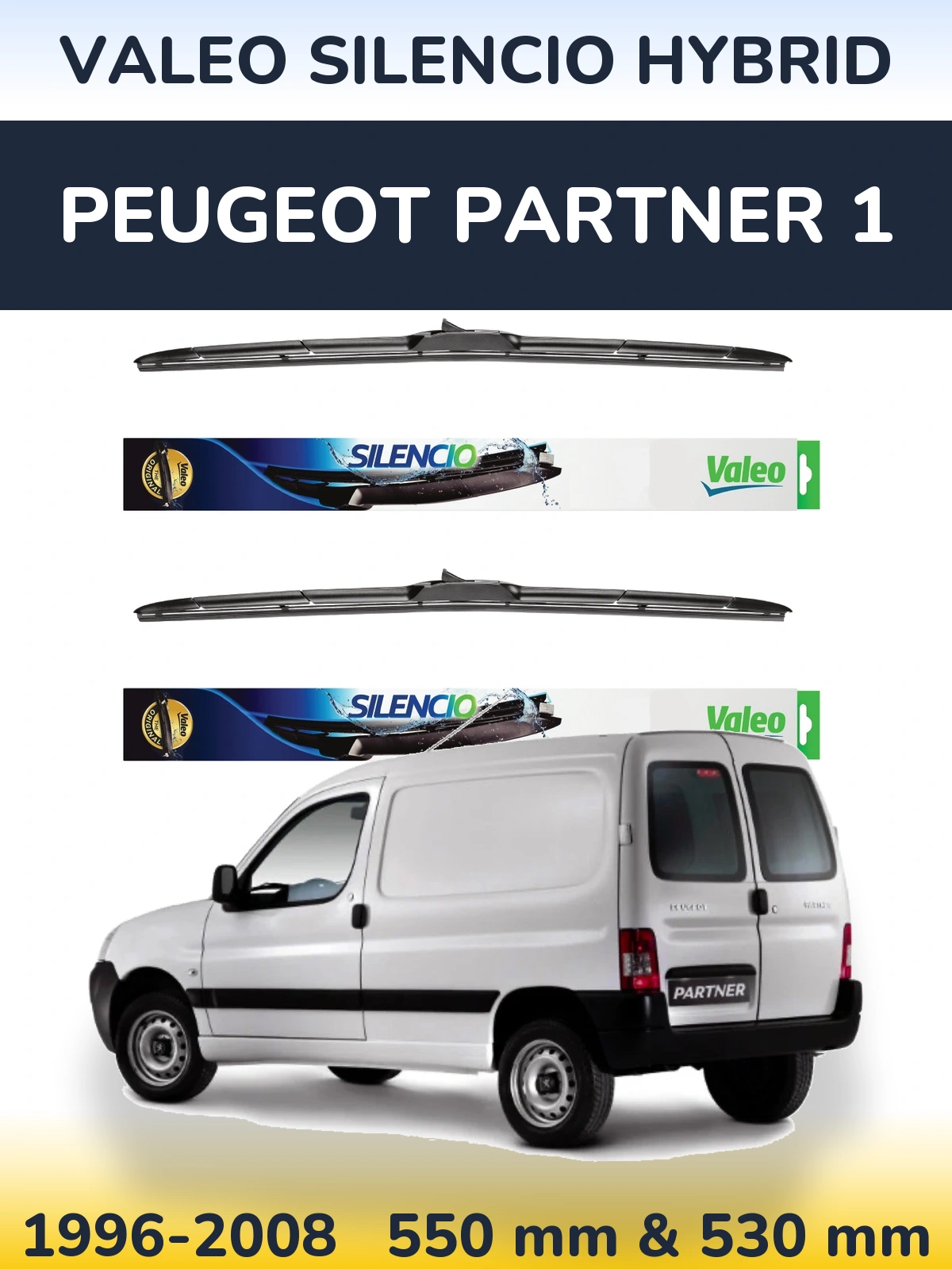 Комплект передних дворников Valeo Silencio Hybrid 550 & 530 мм для Peugeot Partner 1 1996-2008