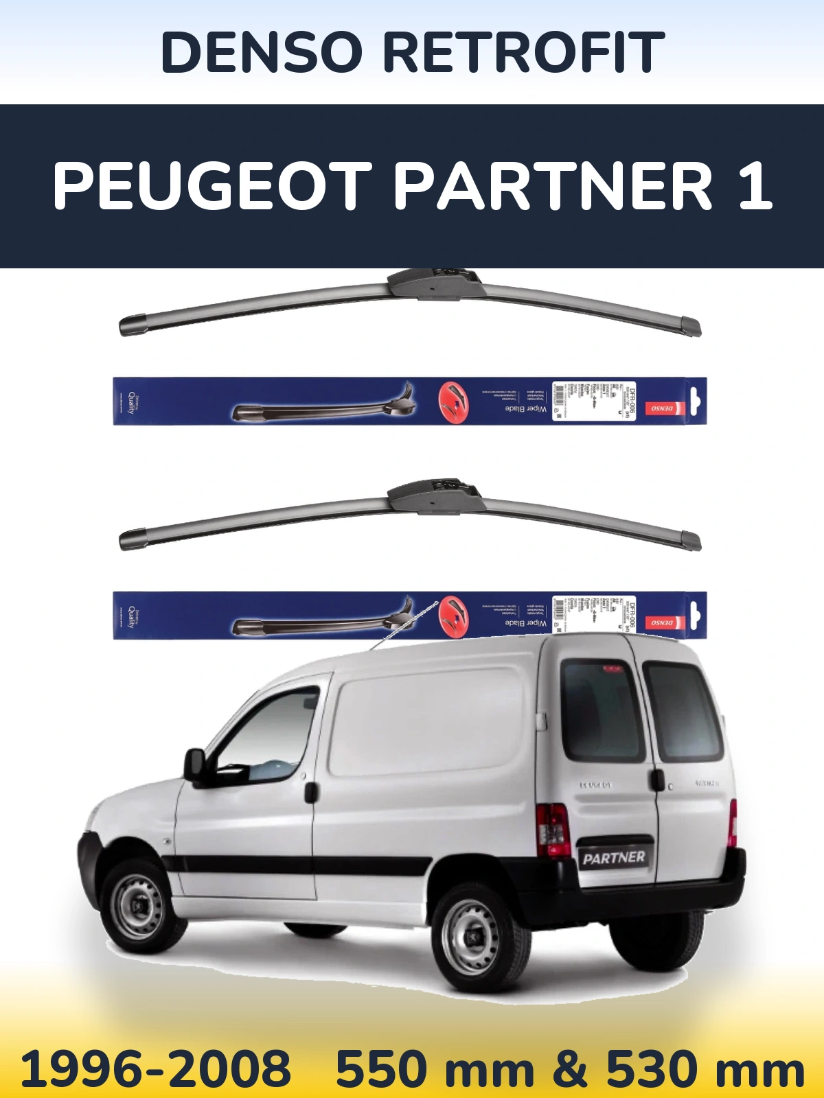 Komplet przednich wycieraczek Denso Retrofit 550 & 530 mm do Peugeot Partner 1 1996-2008