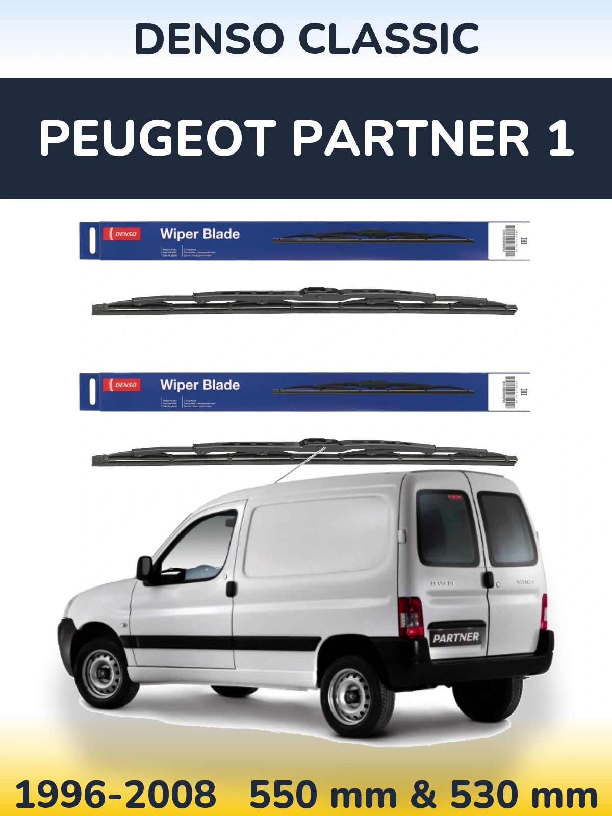 Komplet przednich wycieraczek Denso Classic 550 & 530 mm do Peugeot Partner 1 1996-2008