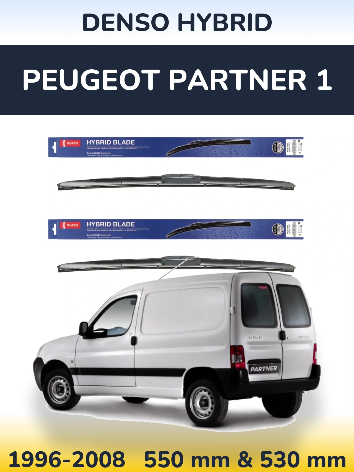 Komplet przednich wycieraczek Denso Hybrid 550 & 530 mm do Peugeot Partner 1 1996-2008
