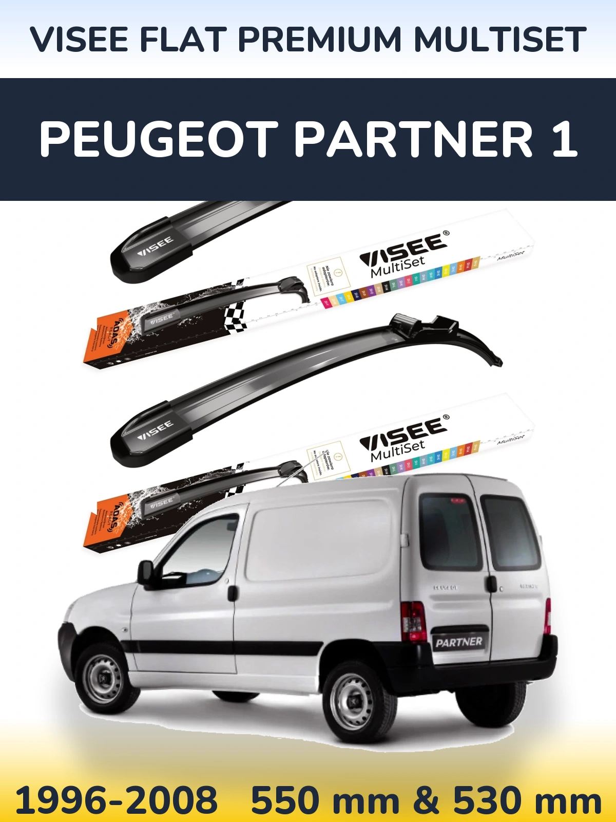 Komplet przednich wycieraczek VISEE FLAT PREMIUM MultiSet 550 & 530 mm do Peugeot Partner 1 1996-2008