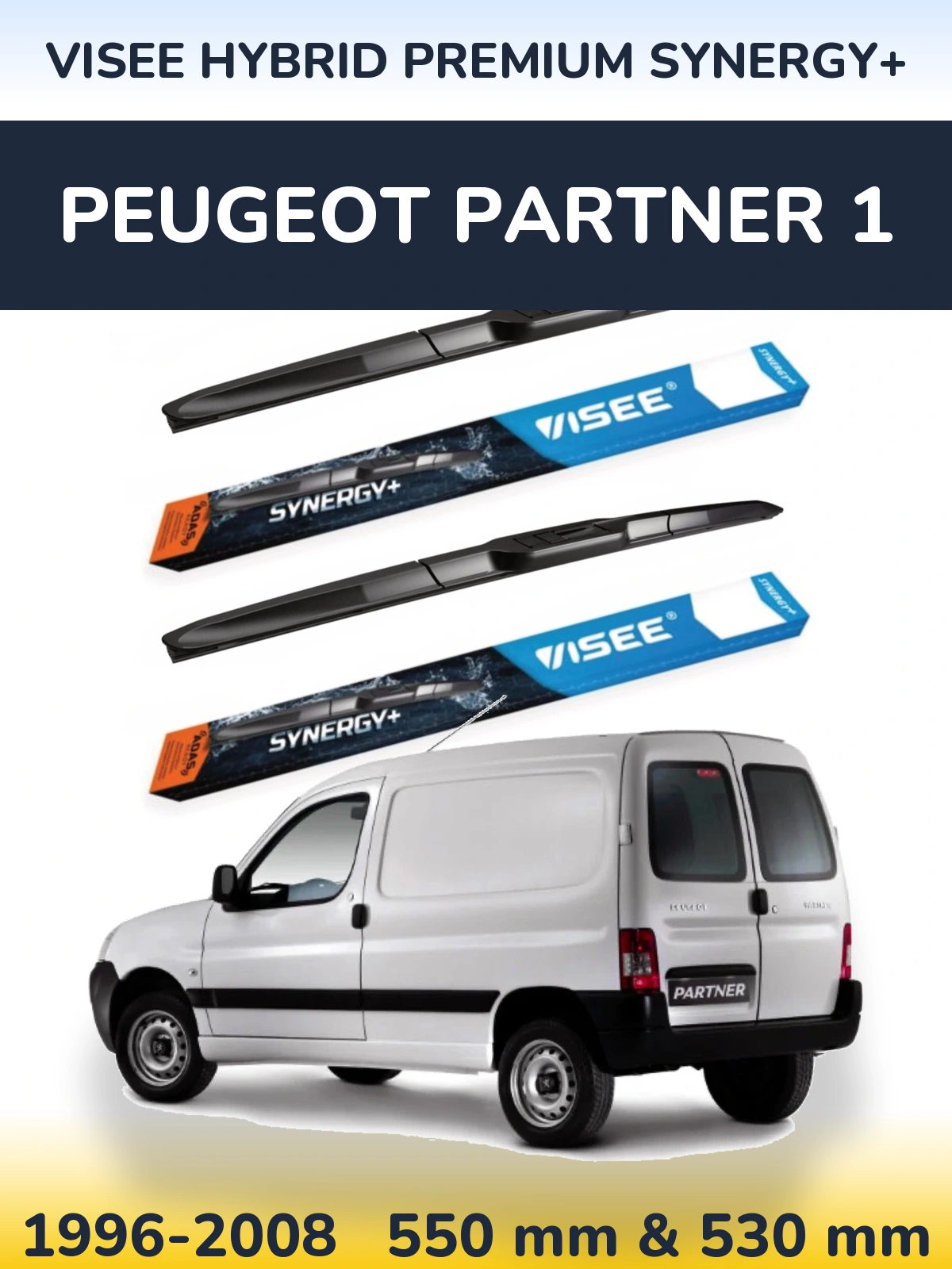 Komplet przednich wycieraczek VISEE HYBRID PREMIUM SYNERGY+ 550 & 530 mm do Peugeot Partner 1 1996-2008