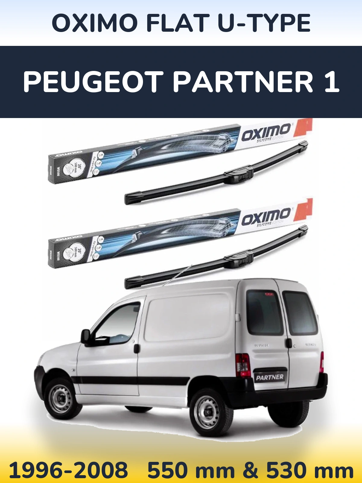 Комплект передних дворников Oximo Flat U-type 550 & 530 мм для Peugeot Partner 1 1996-2008