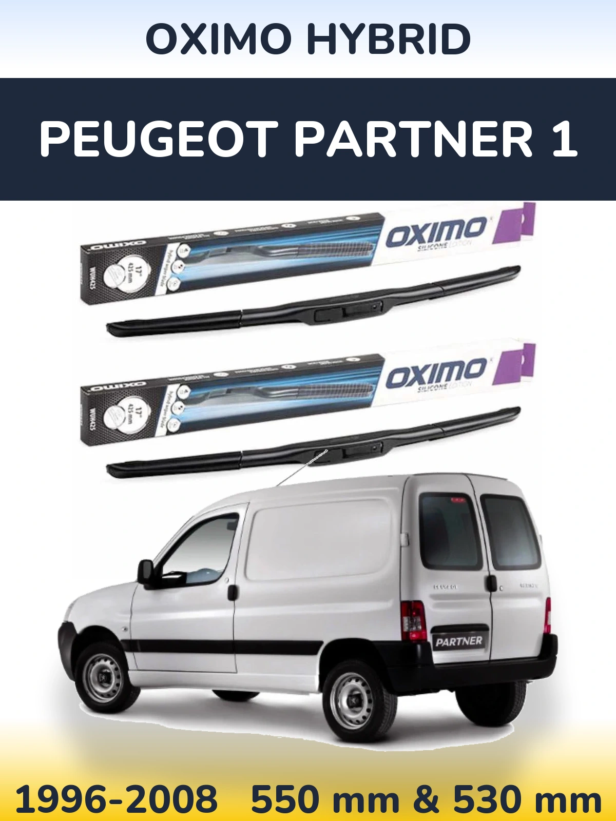 Front wiper blade set Oximo Hybrid 550 & 530 mm for Peugeot Partner 1 1996-2008