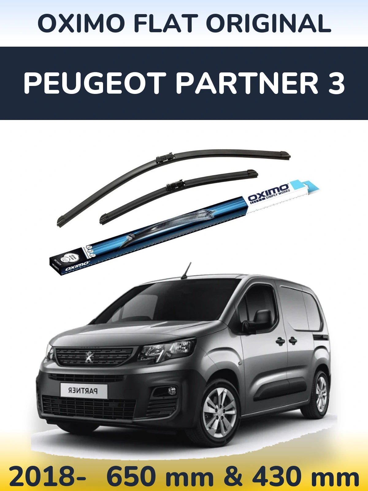 Komplet przednich wycieraczek Oximo Flat Original 650 & 430 mm do Peugeot Partner 3 2018-2026