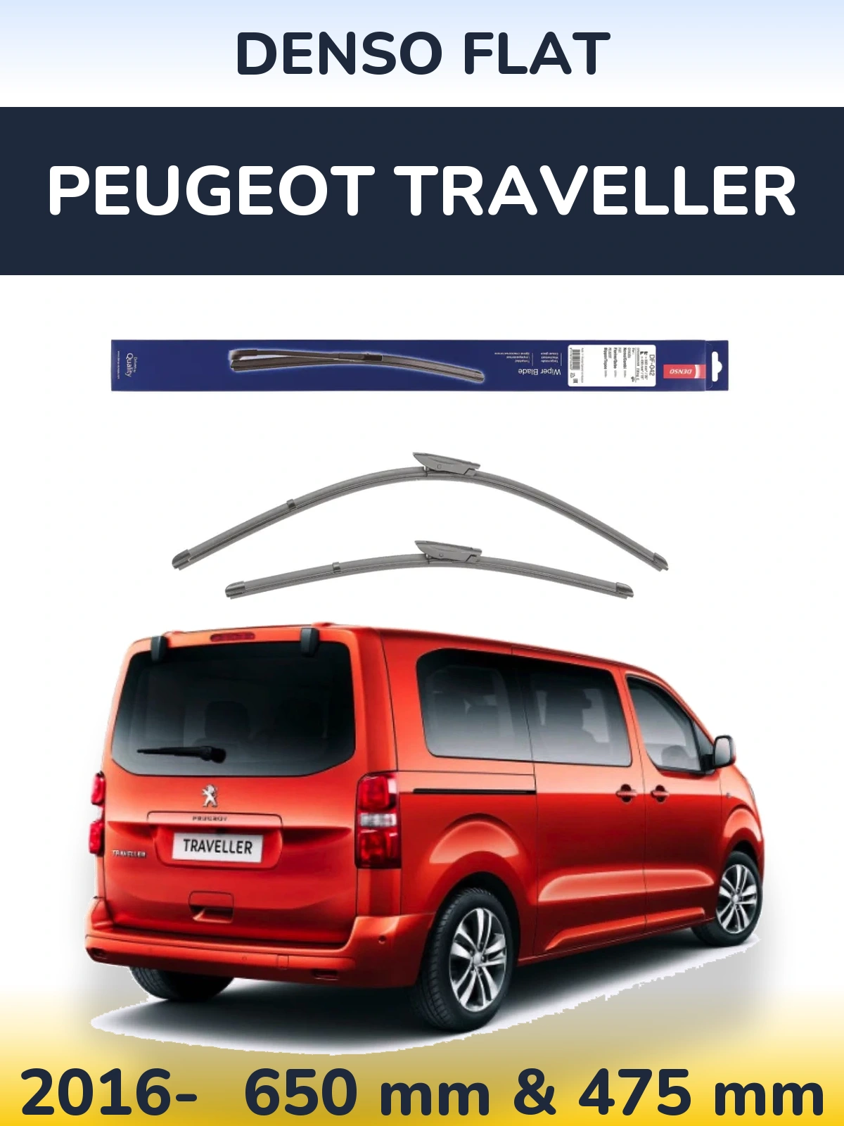 Комплект передніх щіток Denso Flat 650 & 450 мм для Peugeot Traveller 2016-2026