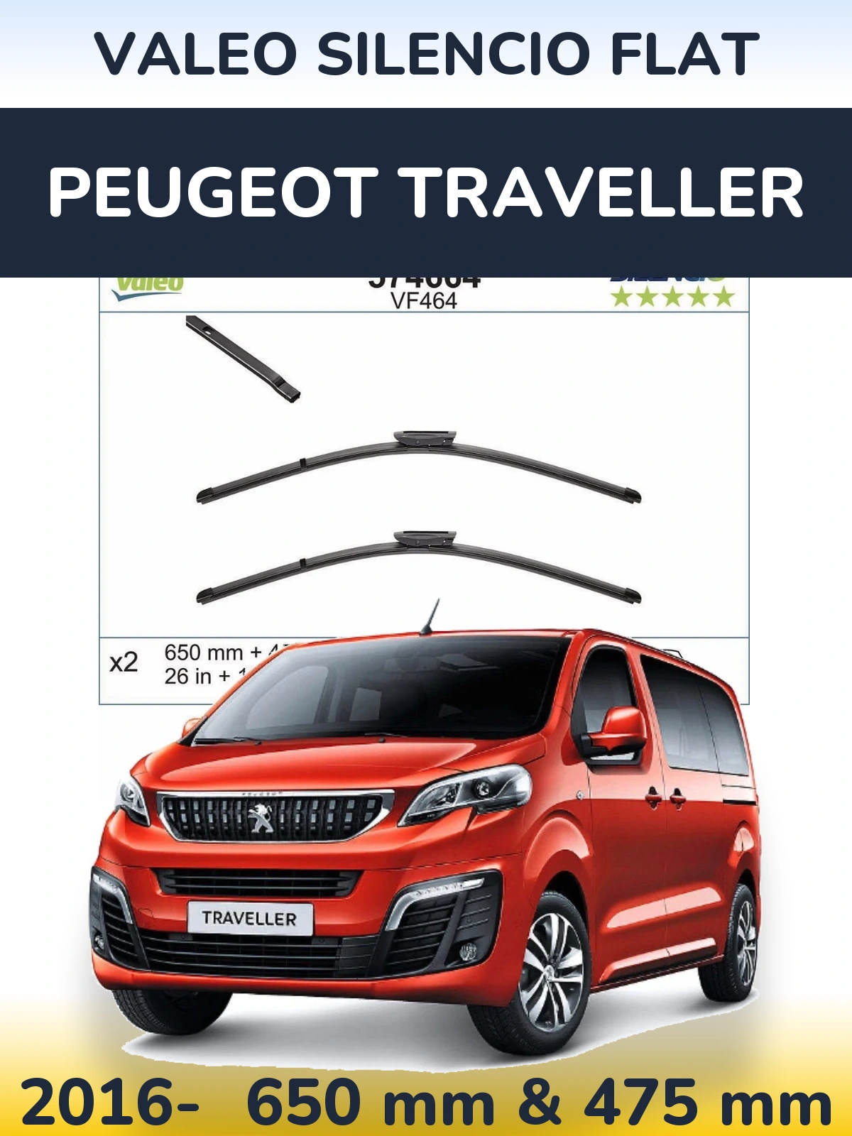 Комплект передних дворников Valeo Silencio Flat 650 & 450 мм для Peugeot Traveller 2016-2026