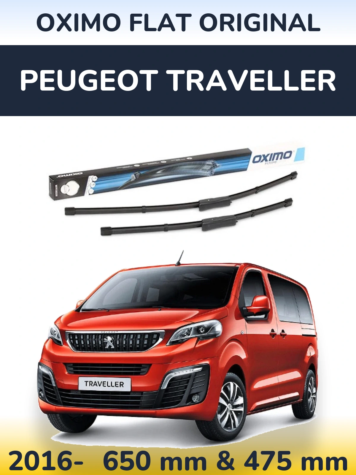 Front wiper blade set Oximo Flat Original 650 & 475 mm for Peugeot Traveller 2016-2026